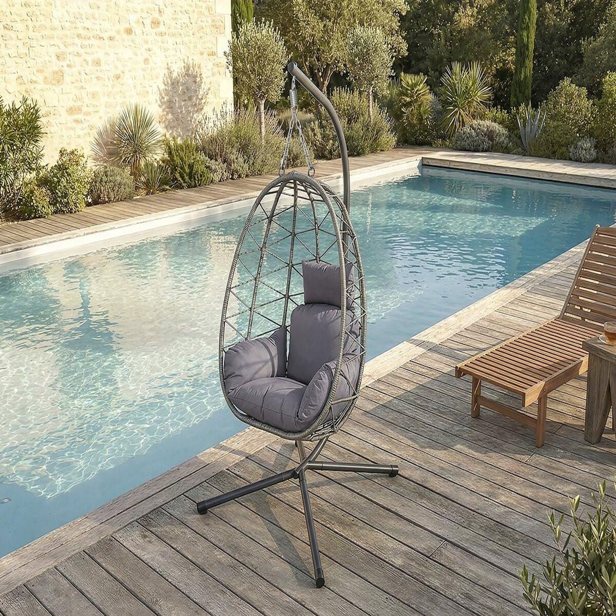 Habitat et Jardin Fauteuil oeuf suspendu en rotin  Cosi  - 99 x 92 x 194 cm - Gris