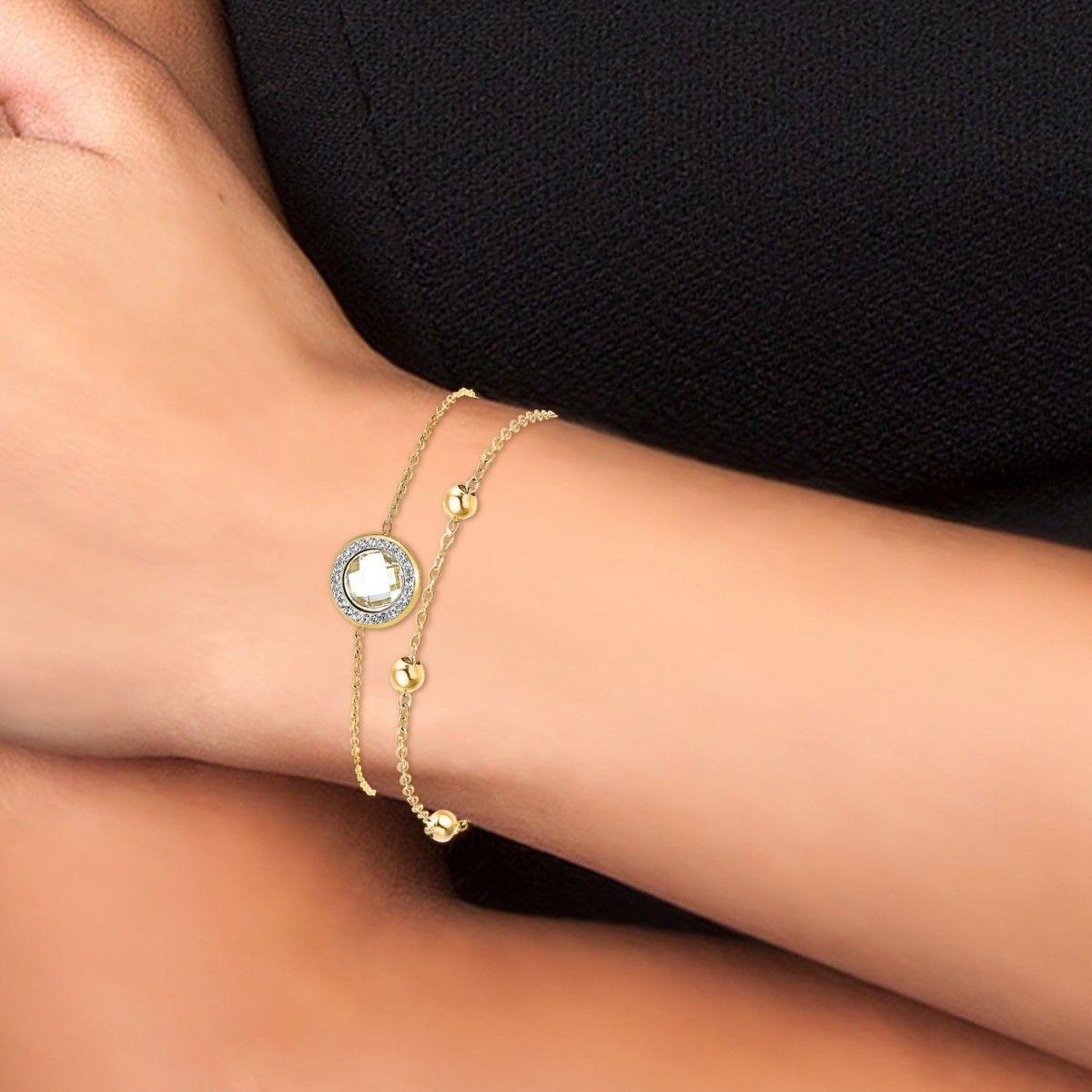 Voir la diapositive 2 : SC BOHEME Lot de 2 bracelets SC Bohème en Acier Finement doré orné de cristaux scintillants