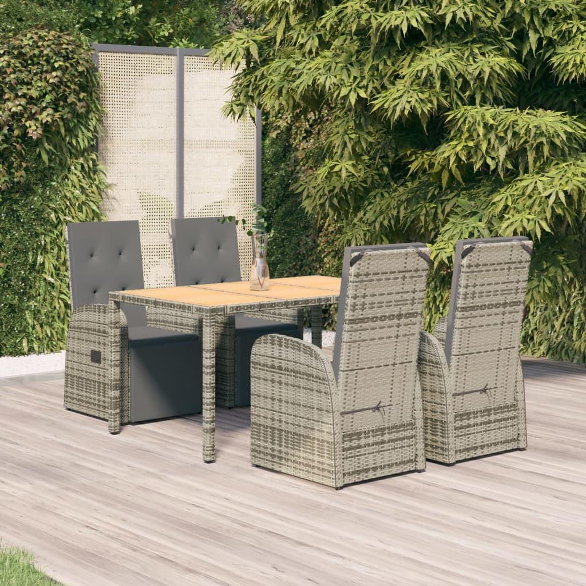 Voir la diapositive 1 : VIDAXL Ensemble a manger de jardin 5 pcs coussins gris resine tressee