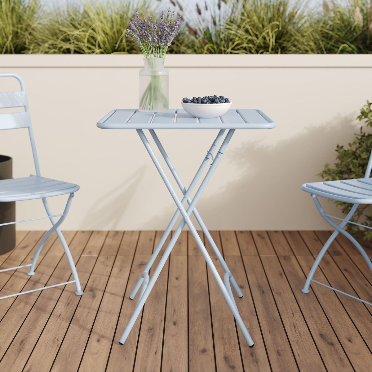 Rendez vous déco Table de jardin pliante en metal bleu pastel 2 personnes-Yumi