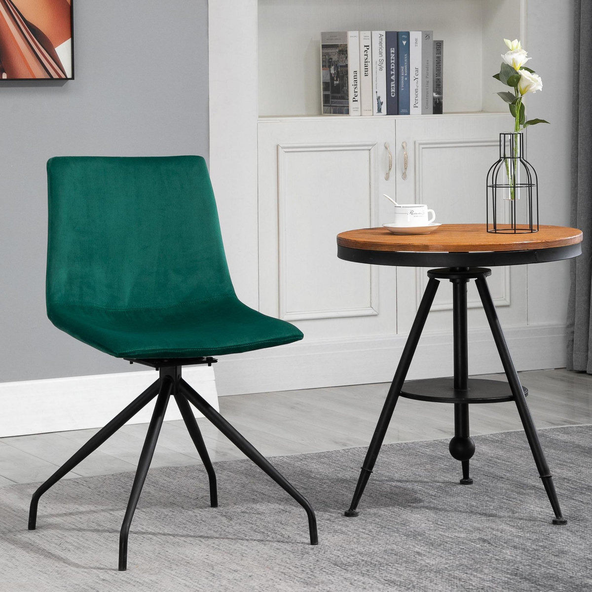 HOMCOM Chaise design pivotante 360° - chaise velours vert