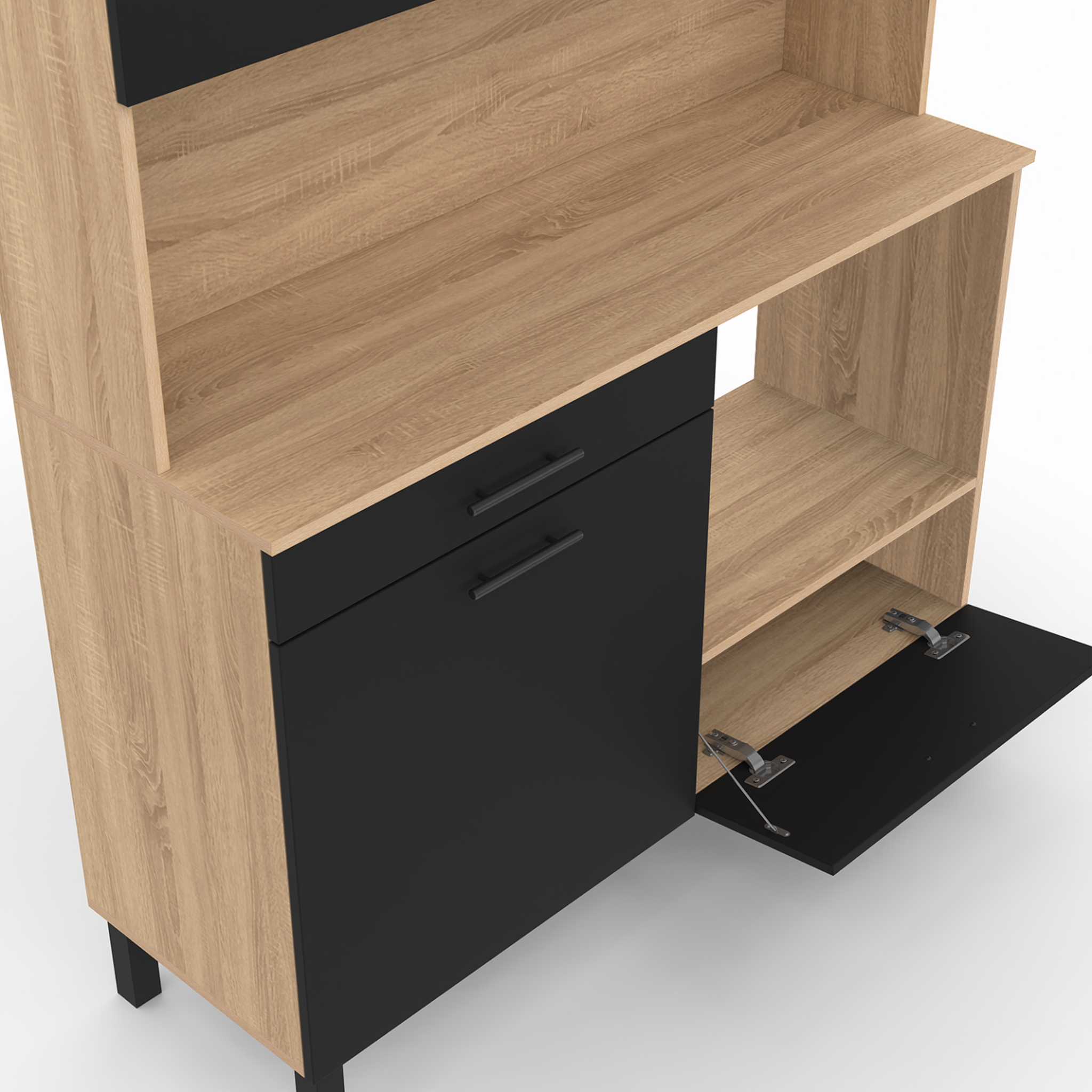 Voir la diapositive 6 : ID MARKET Buffet de cuisine 120 cm cina 3 portes + 1 tiroir façon hêtre et noir