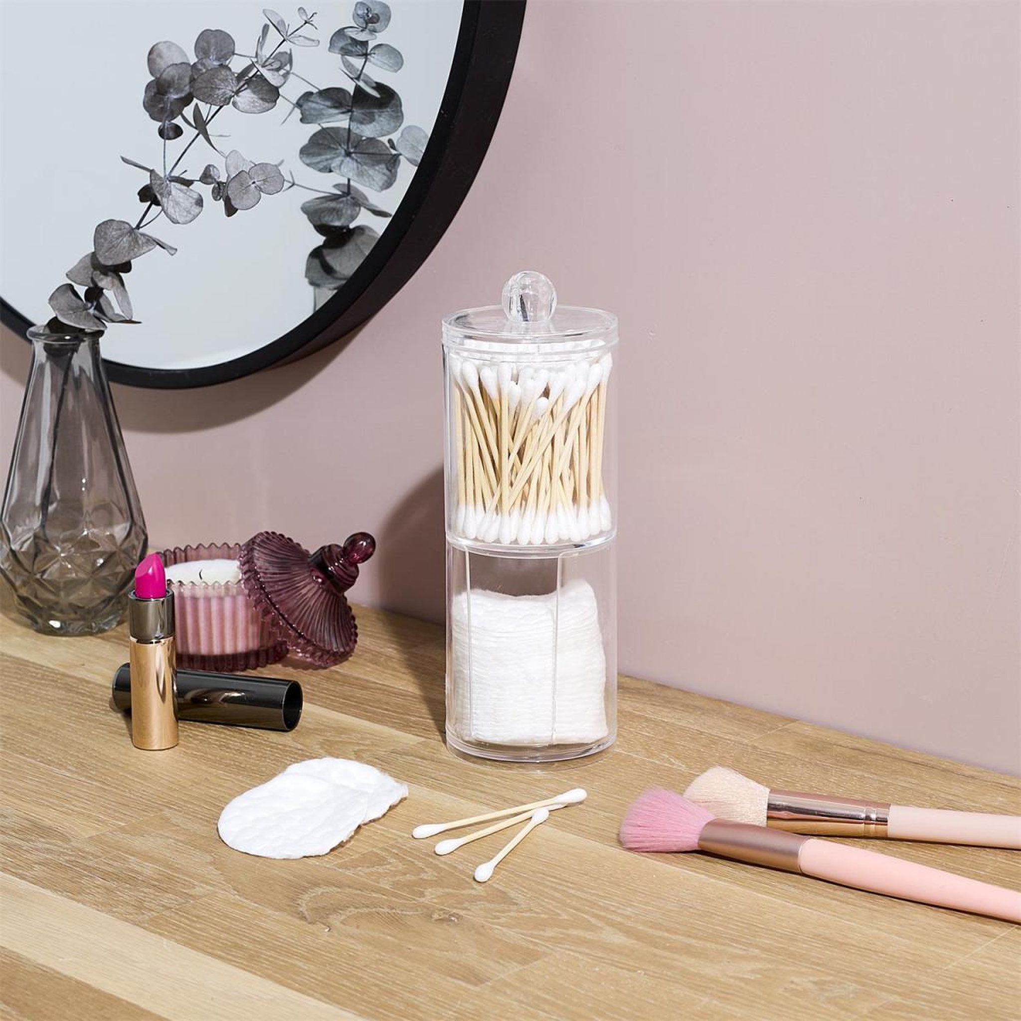 Voir la diapositive 4 : Cosmetic Club Double distributeur à coton  anna  19cm transparent