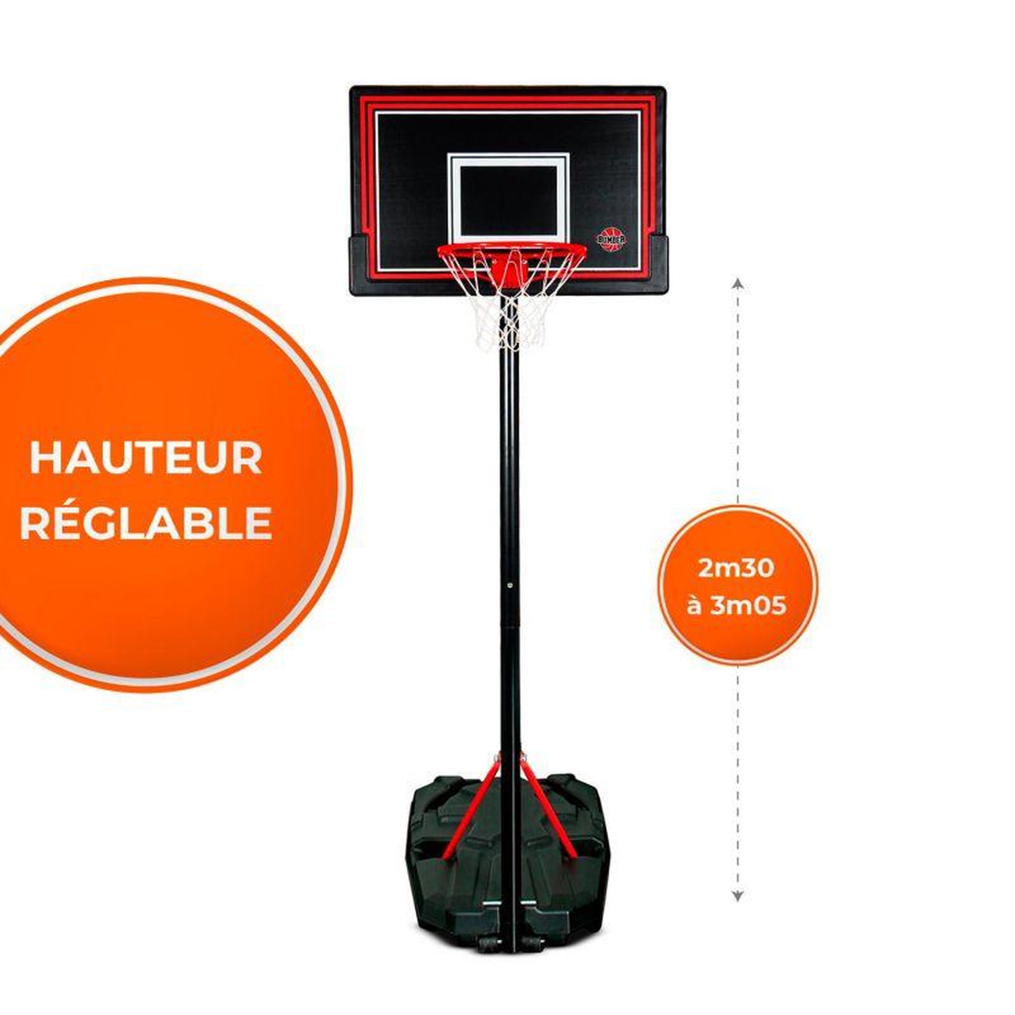 Voir la diapositive 2 : BUMBER Panier de Basket sur Pied Mobile Phoenix - Bumber - Hauteur réglable de 2m30 à 3m05