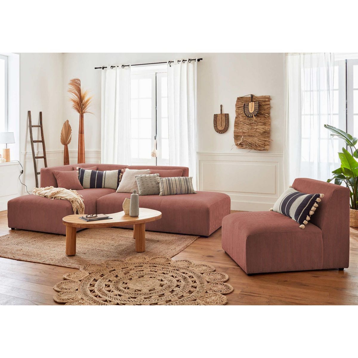 LISA DESIGN Victoire - canapé modulable d'angle gauche - 5 places - en velours côtelé