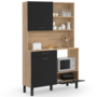 Voir la diapositive 4 : ID MARKET Buffet de cuisine 120 CM CINA 3 portes + 1 tiroir façon hêtre et noir