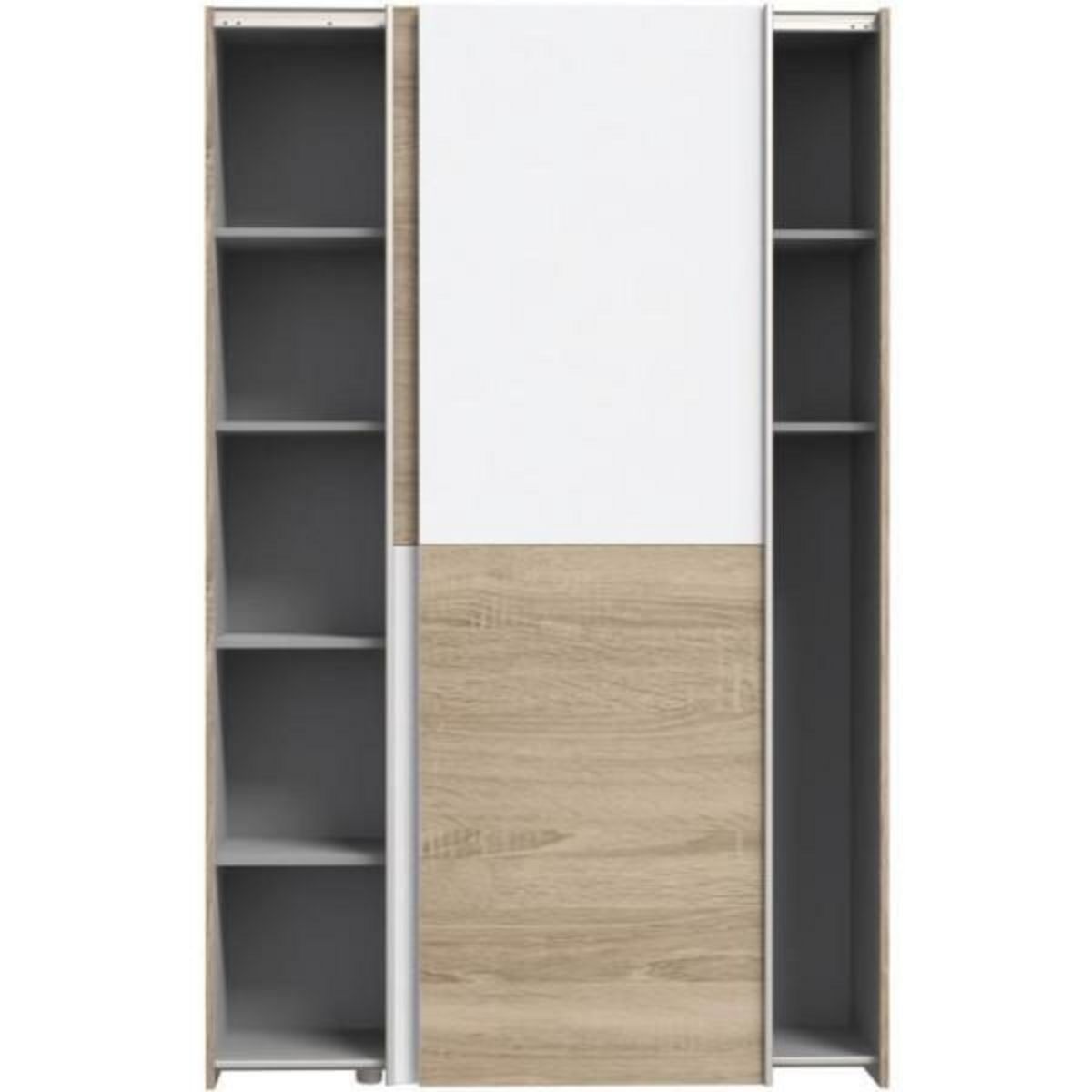 MARKET24 Armoire 2 portes coulissantes multifonction - Blanc et chene clair - L 120 x P 41,6 x H 190,5 cm - OZZULA