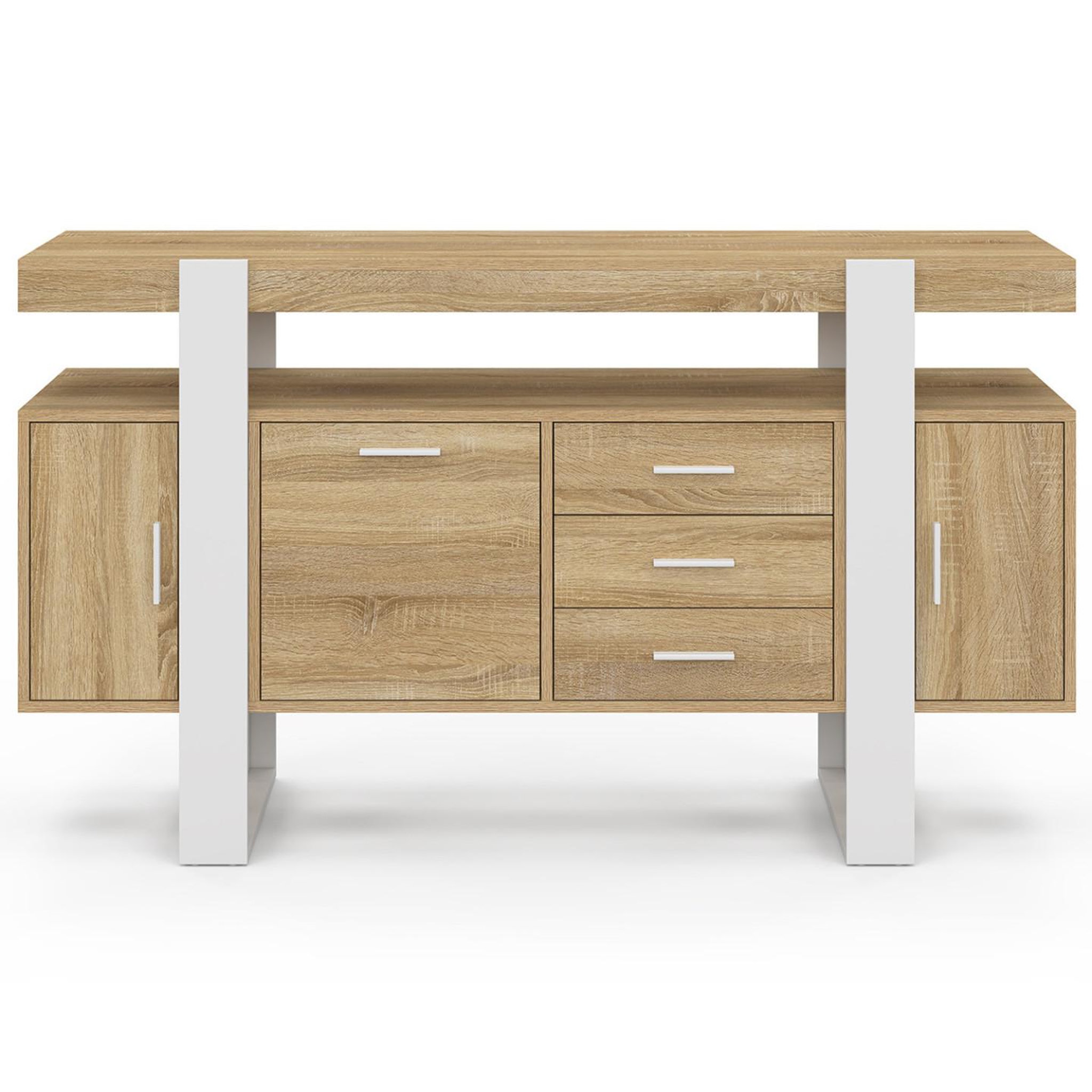 Voir la diapositive 3 : ID MARKET Buffet 140 cm phoenix 3 portes et 3 tiroirs bois et blanc