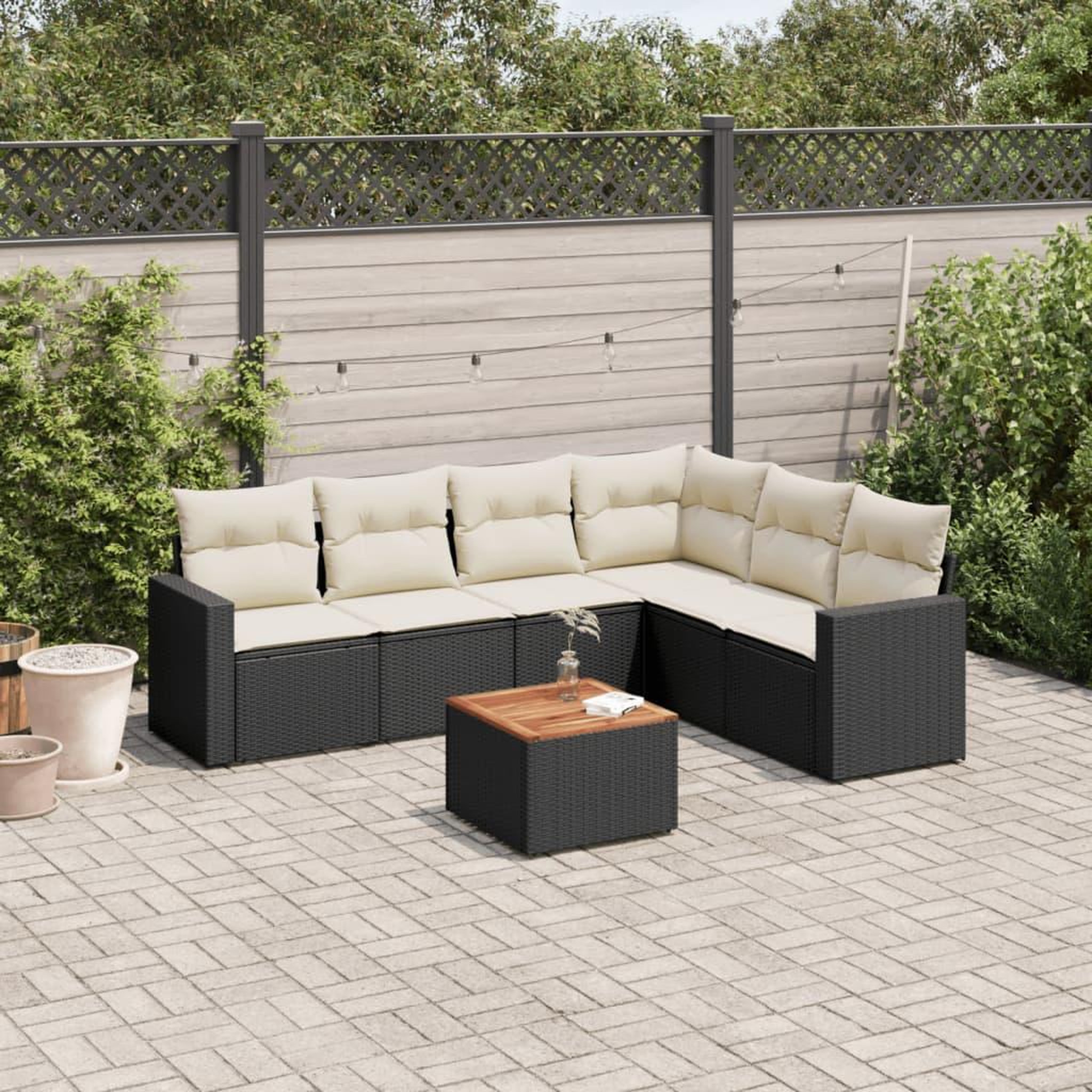 VIDAXL Salon de jardin 7 pcs avec coussins noir resine tressee