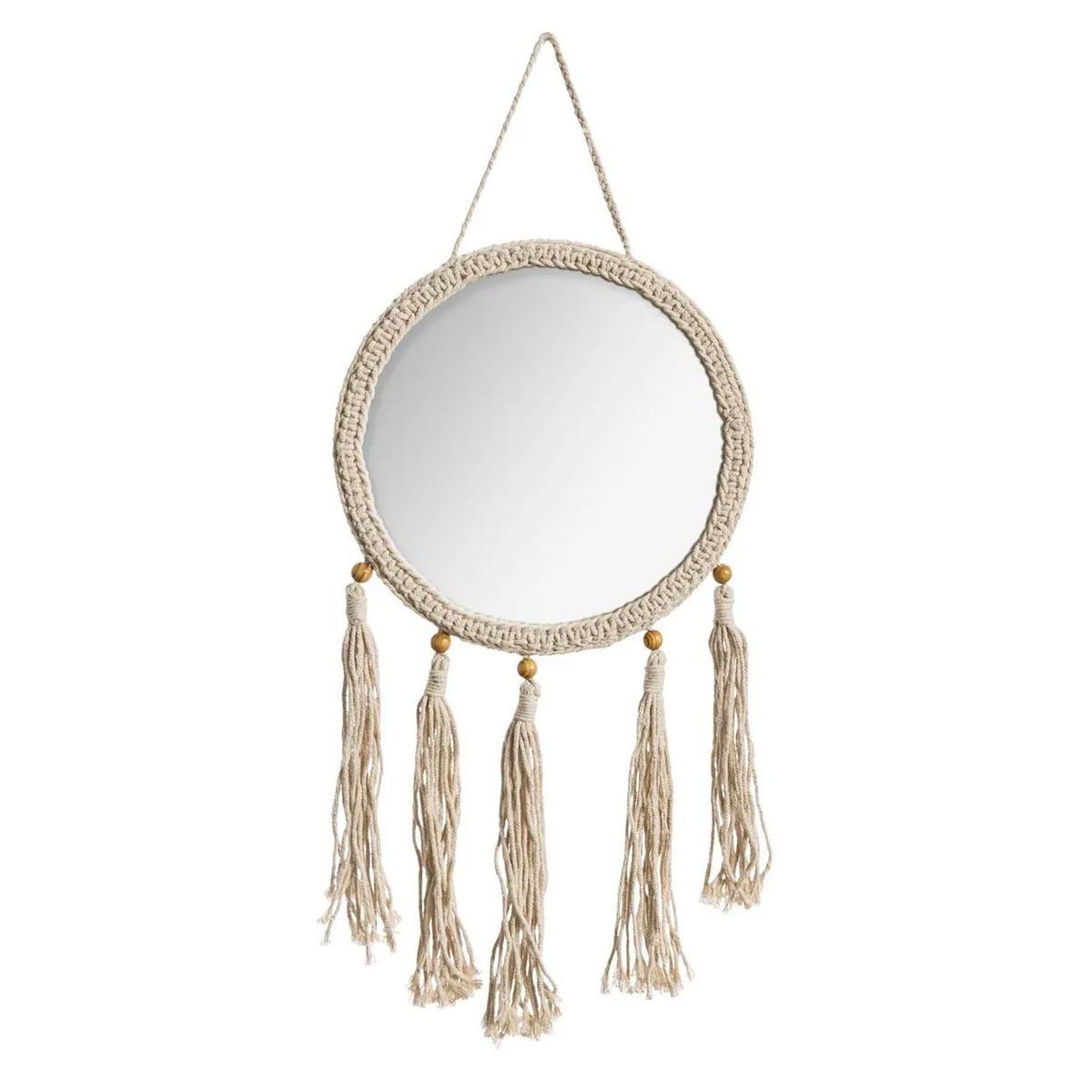 ATMOSPHERA Miroir mural rond à franges  eté  62cm beige