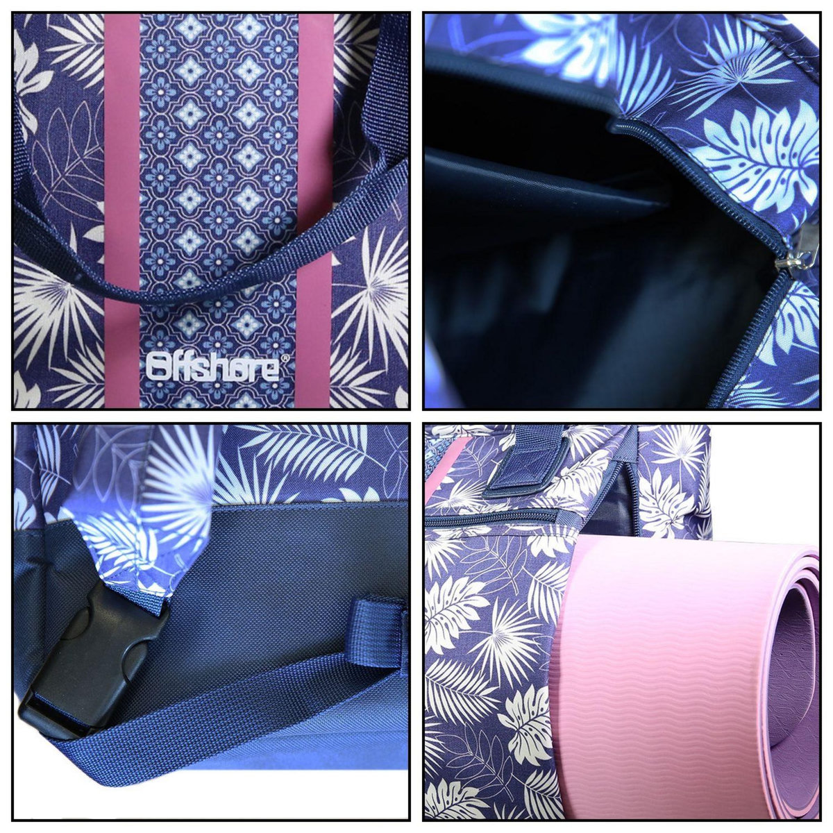 Bagtrotter BAGTROTTER Sac 3 en 1 : sac à dos, sac shopping et yoga Offshore Bleu Fleurs