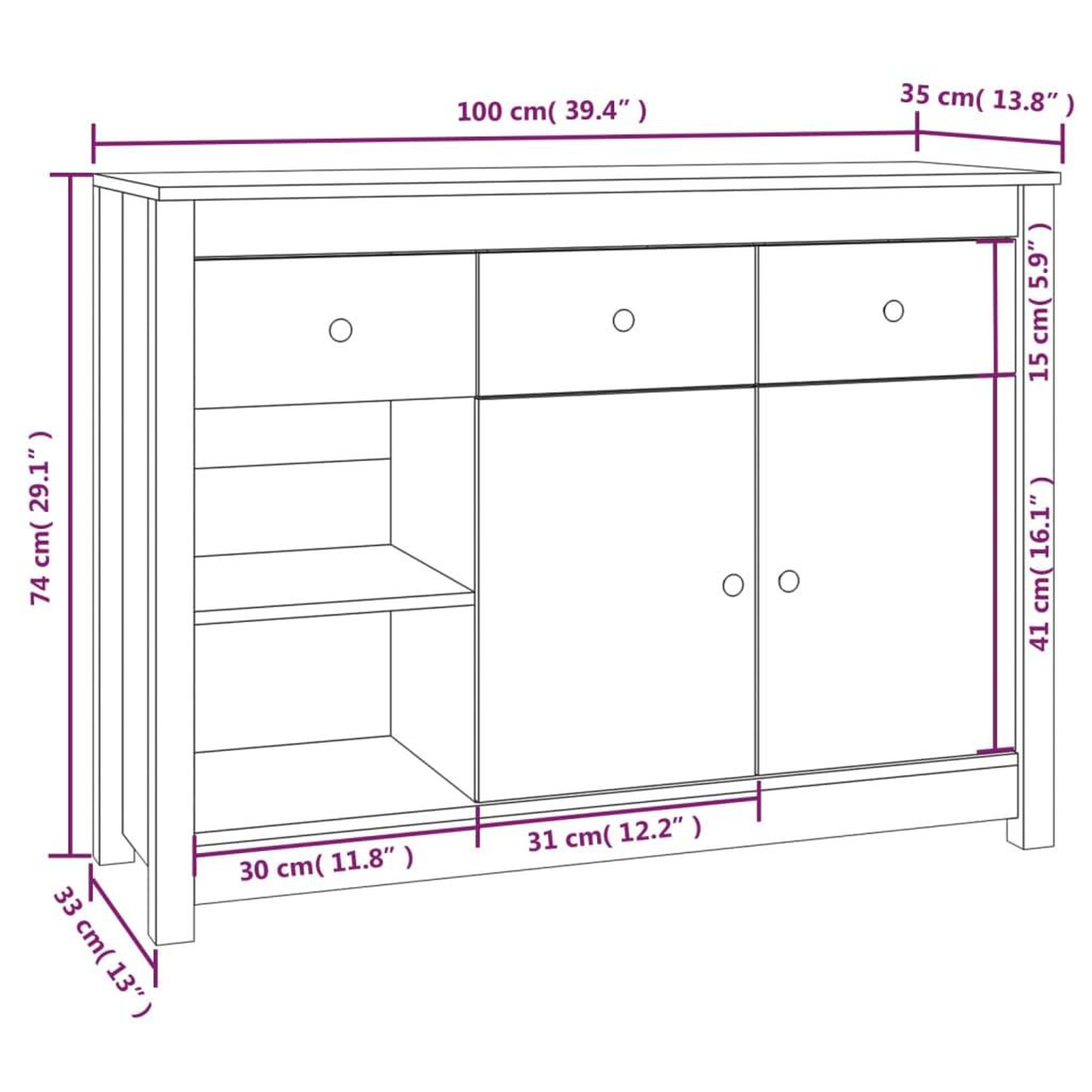 Voir la diapositive 6 : VIDAXL Buffet 100x35x74 cm Bois massif de pin