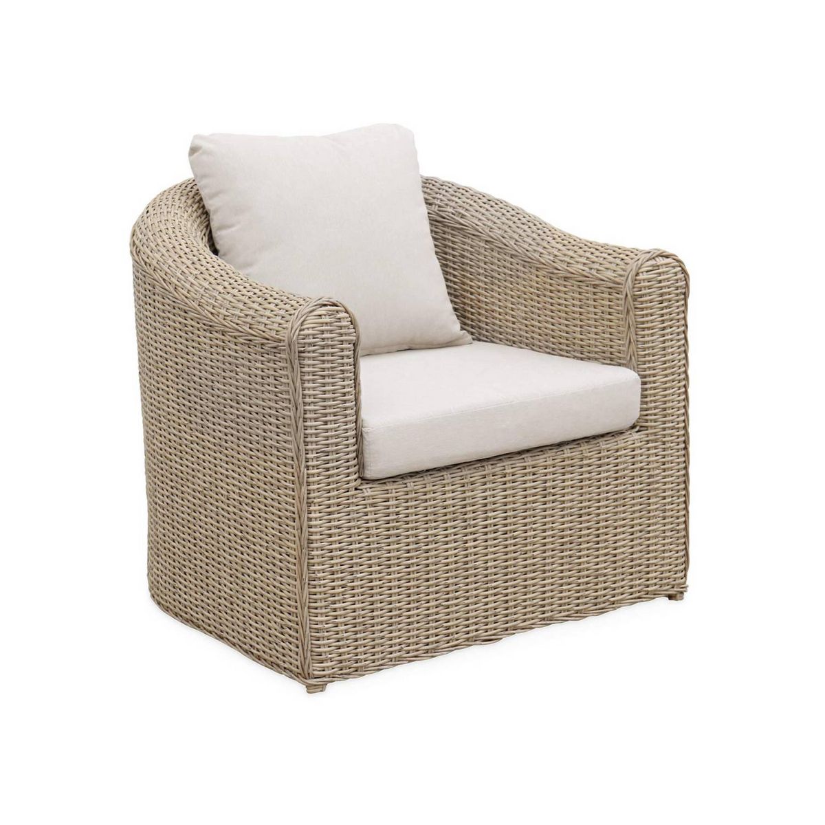 SWEEEK Salon de jardin en résine tressée arrondie 4 places - Valentino - Coussins