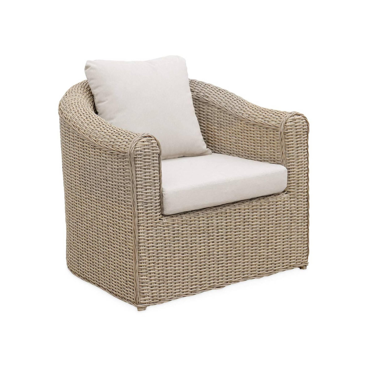 SWEEEK Salon de jardin en résine tressée arrondie 4 places - Valentino - Coussins