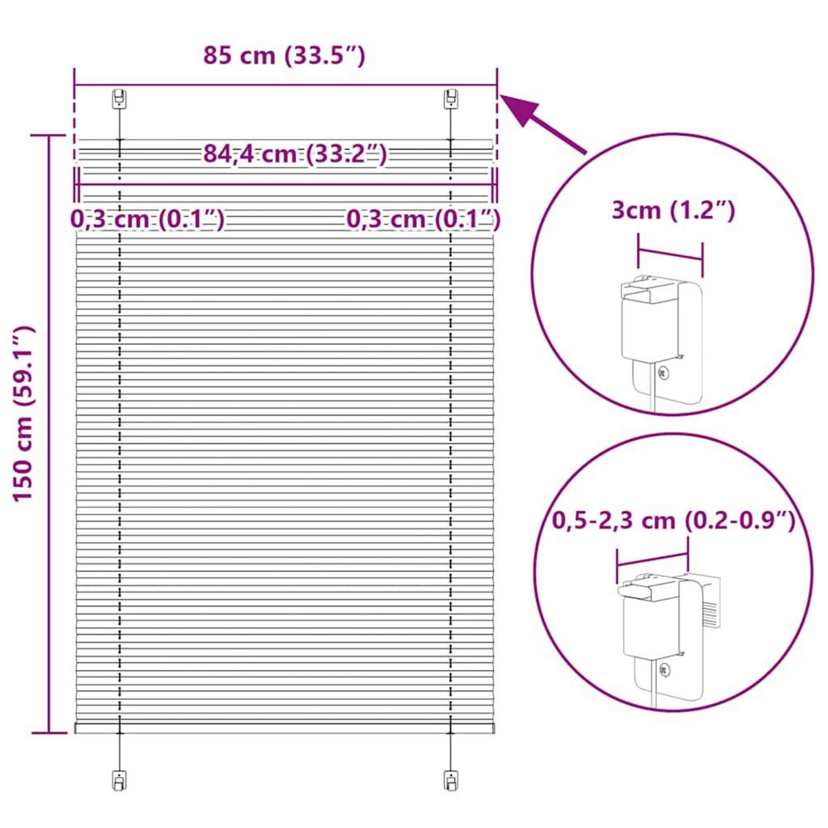 VIDAXL Store plisse creme 85x150 cm largeur du tissu 84,4 cm polyester