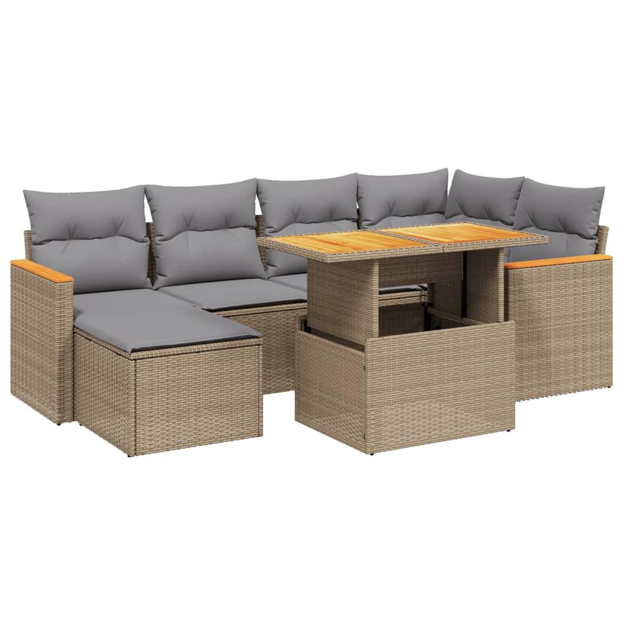 Voir la diapositive 2 : VIDAXL Salon de jardin avec coussins 7 pcs beige resine tressee