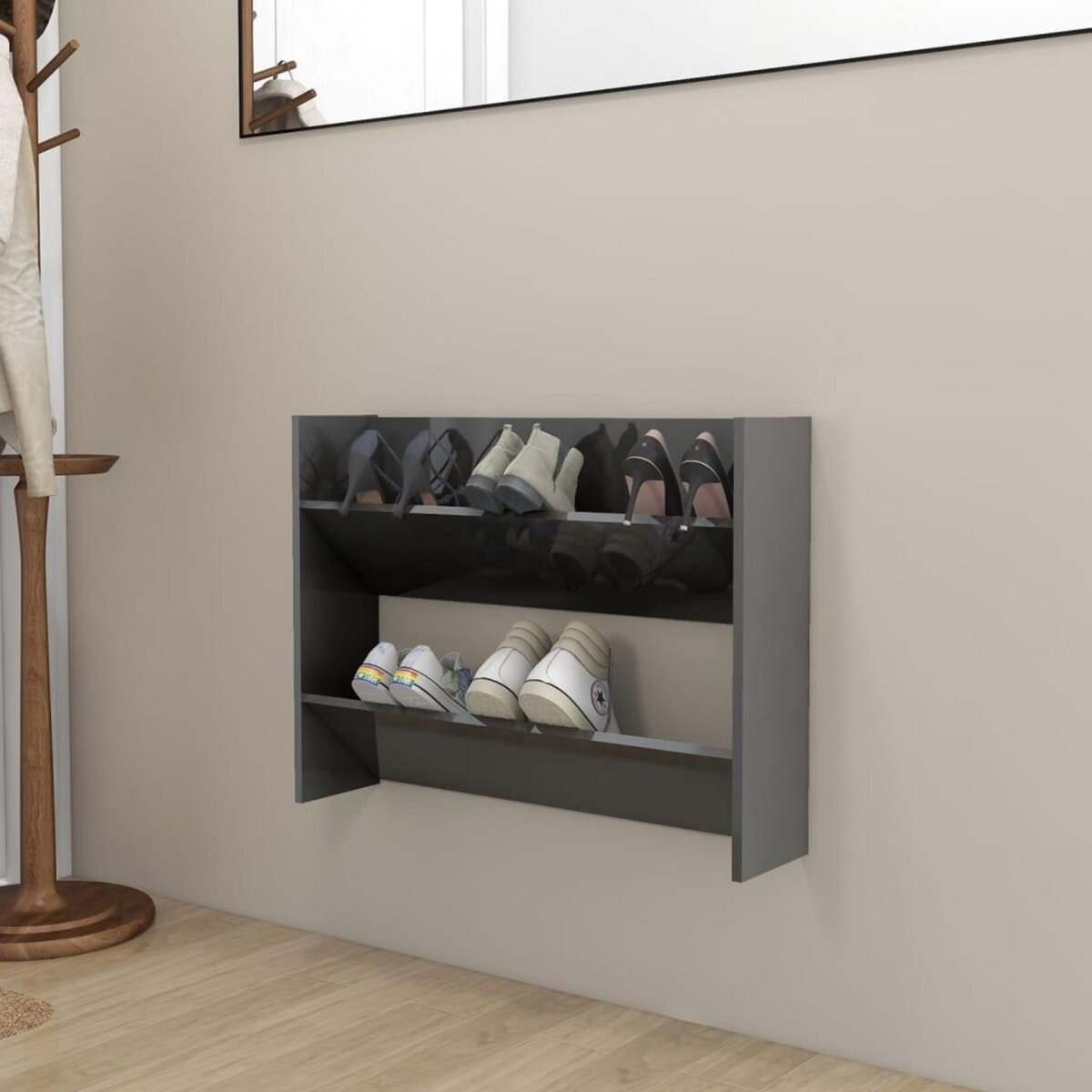 VIDAXL Armoire a chaussures murale gris brillant bois d'ingenierie