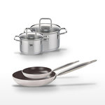 ELO Lot 2 Poêles 24/32cm avec revêtement céramique sans PFAS et 2 Faitouts 16/20cm Elo Bistro Line Citrin