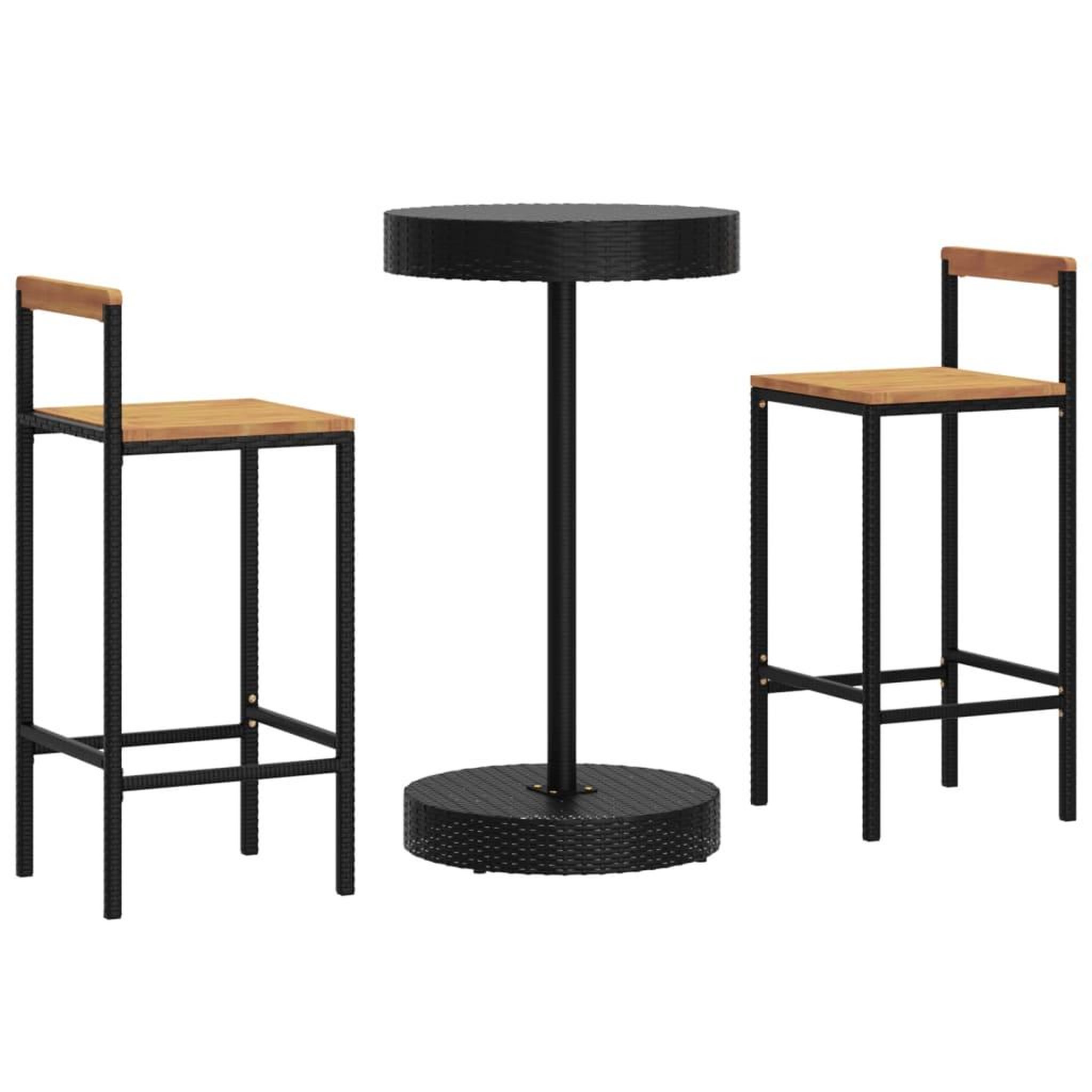Voir la diapositive 3 : VIDAXL Ensemble de bar jardin 3 pcs noir poly rotin/bois massif acacia
