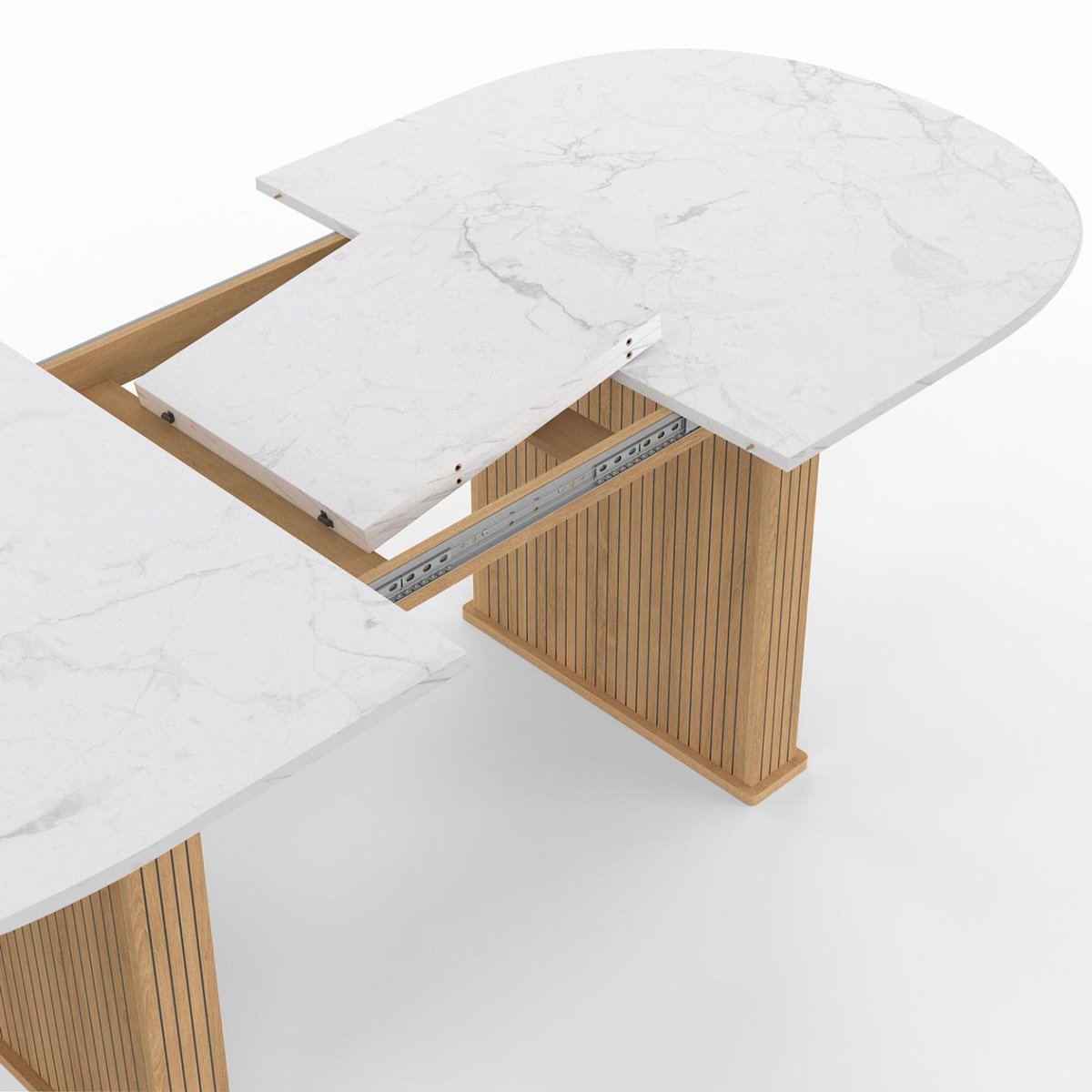 ID MARKET Table à manger extensible ovale JULIETTE 6-10 personnes pieds effet lattes et plateau effet marbre ALASKA 160-200 cm