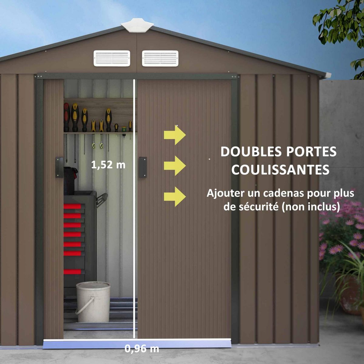 OUTSUNNY Abri de jardin - remise pour outils - cabanon porte verrouillable - dim. 213L x 130l x 185H cm - tôle d'acier chocolat