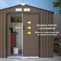 Voir la diapositive 4 : OUTSUNNY Abri de jardin - remise pour outils - cabanon porte verrouillable - dim. 213L x 130l x 185H cm - tôle d'acier chocolat