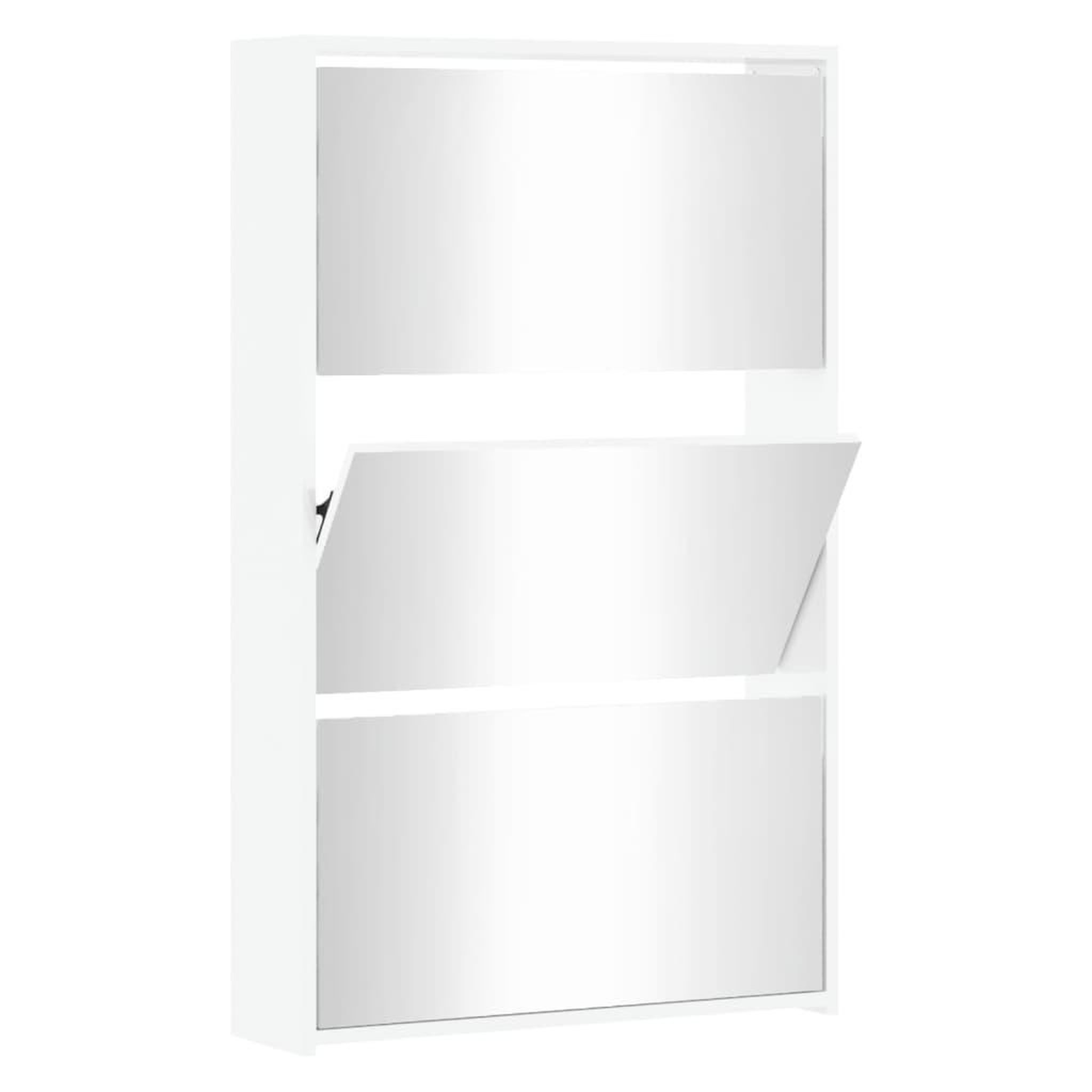 Voir la diapositive 2 : VIDAXL Armoire chaussures miroir 3niveaux Blanc brillant 63x17x102,5cm