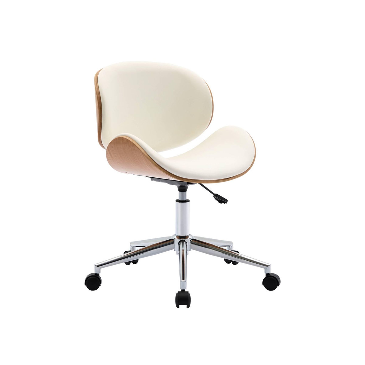 SWEEEK Chaise de bureau à roulettes décor bois courbé et simili cuir
