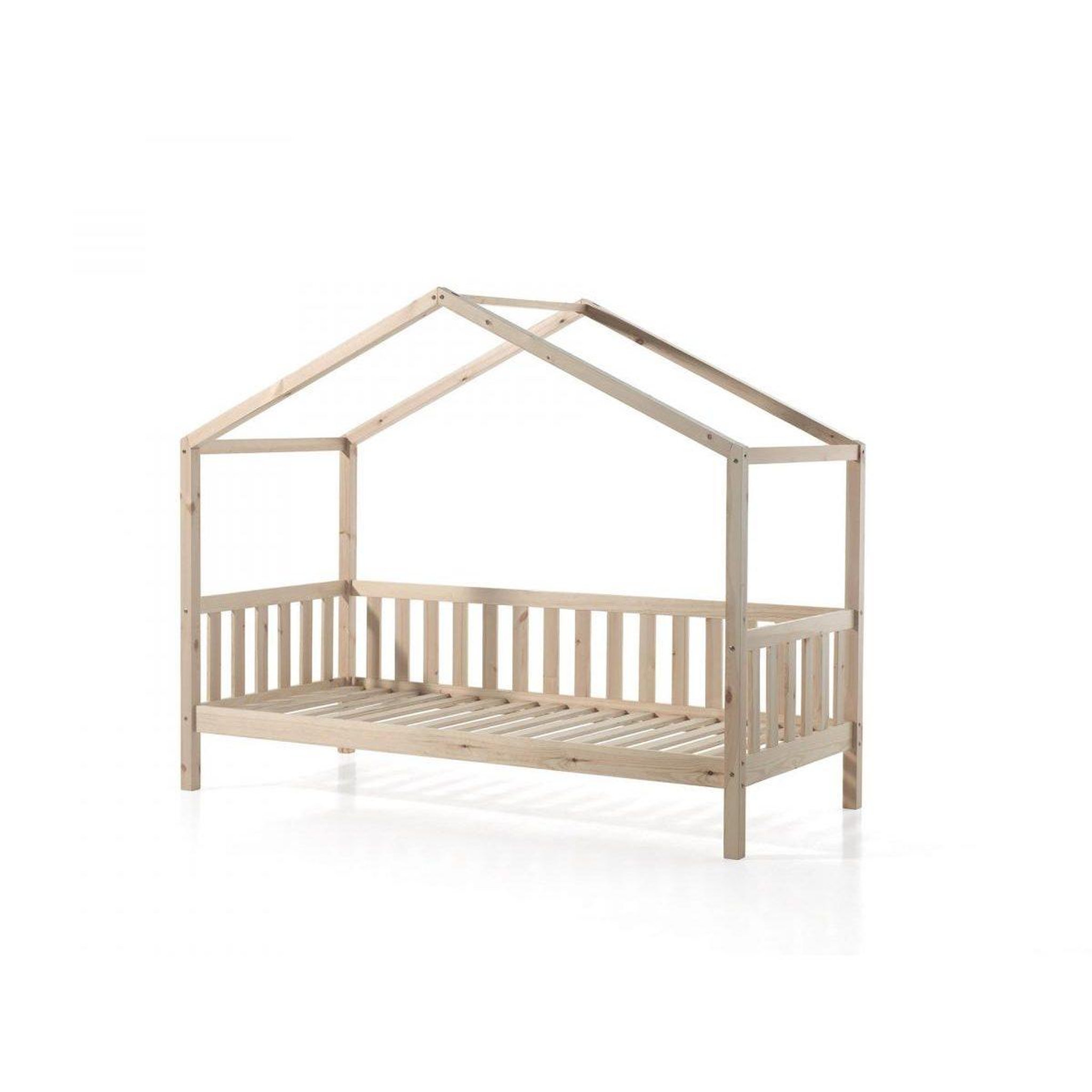 Voir la diapositive 3 : Paris Prix Pack - lit enfant cabane, barrière & voile  dallas ii  90x200cm naturel
