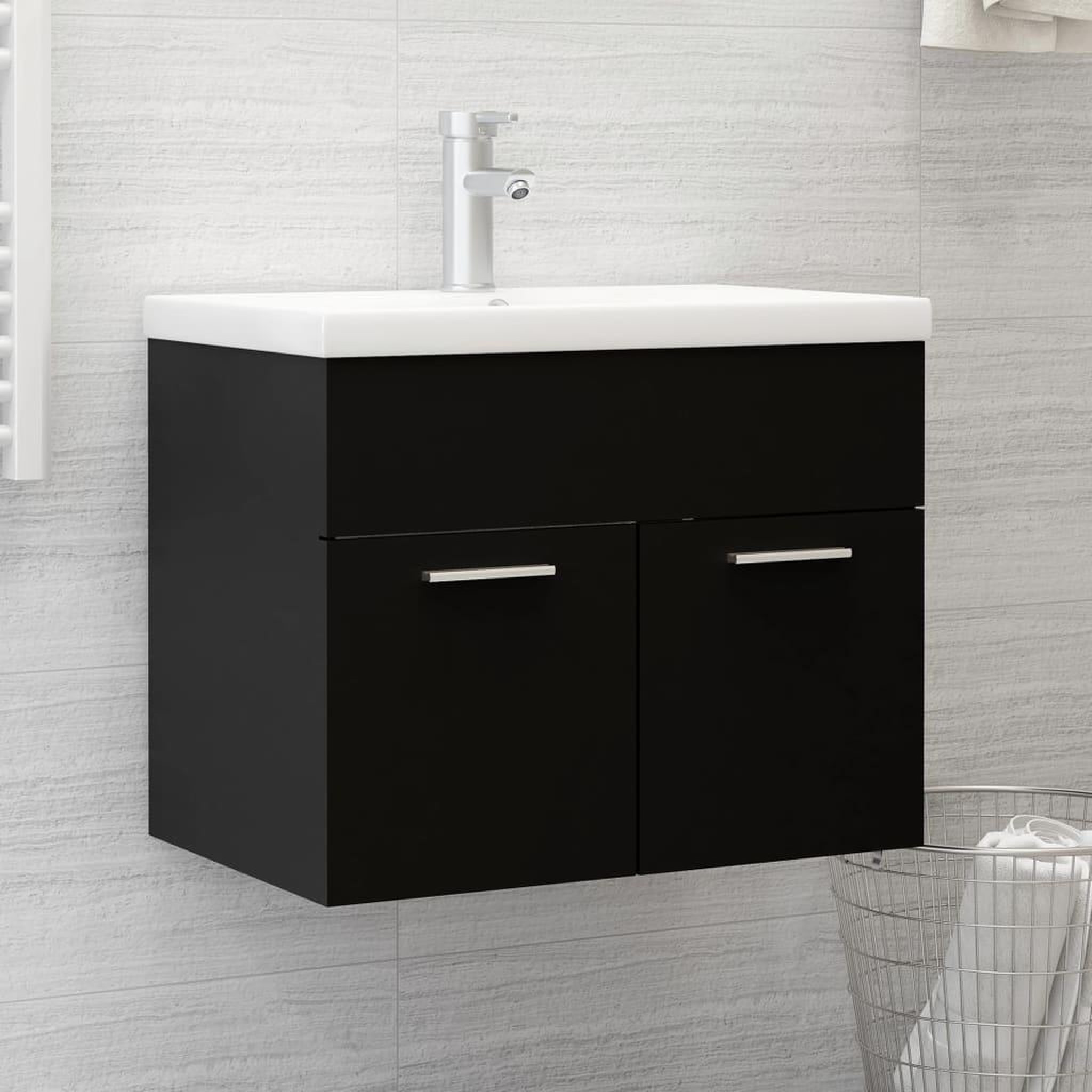 Voir la diapositive 1 : VIDAXL Armoire d'evier avec lavabo integre Noir Agglomere