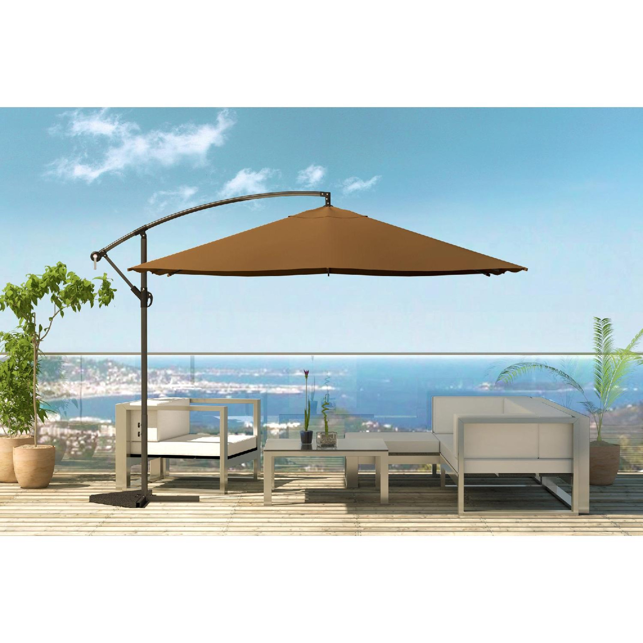 Voir la diapositive 6 : CONCEPT USINE Parasol  marron déporté carré 3 x 3 m SOLENZARA
