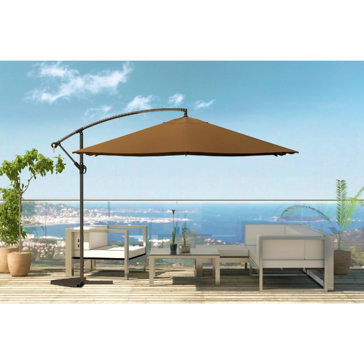 CONCEPT USINE Parasol déporté 3 x 3 m chocolat SOLENZARA