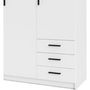 Voir la diapositive 5 : TVILUM Armoire VEGA - Décor Blanc mat - 3 portes + 3 tiroirs - L 147 x P 49,6 x H 200,4 cm