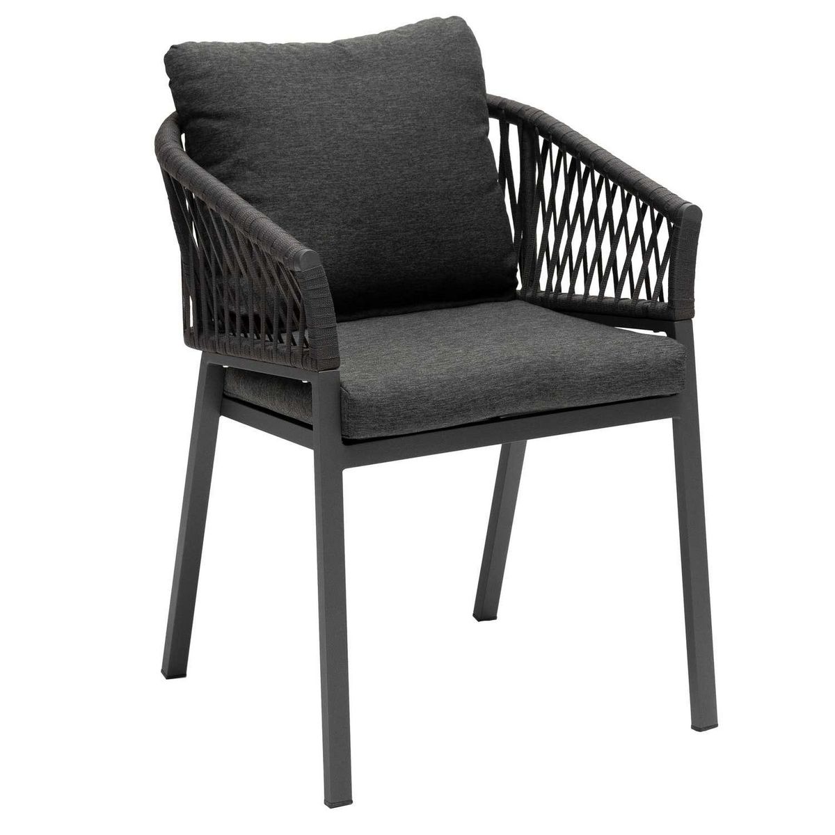 HESPERIDE Fauteuil repas Oriengo aluminium et mailles tressées - Anthracite et graphite