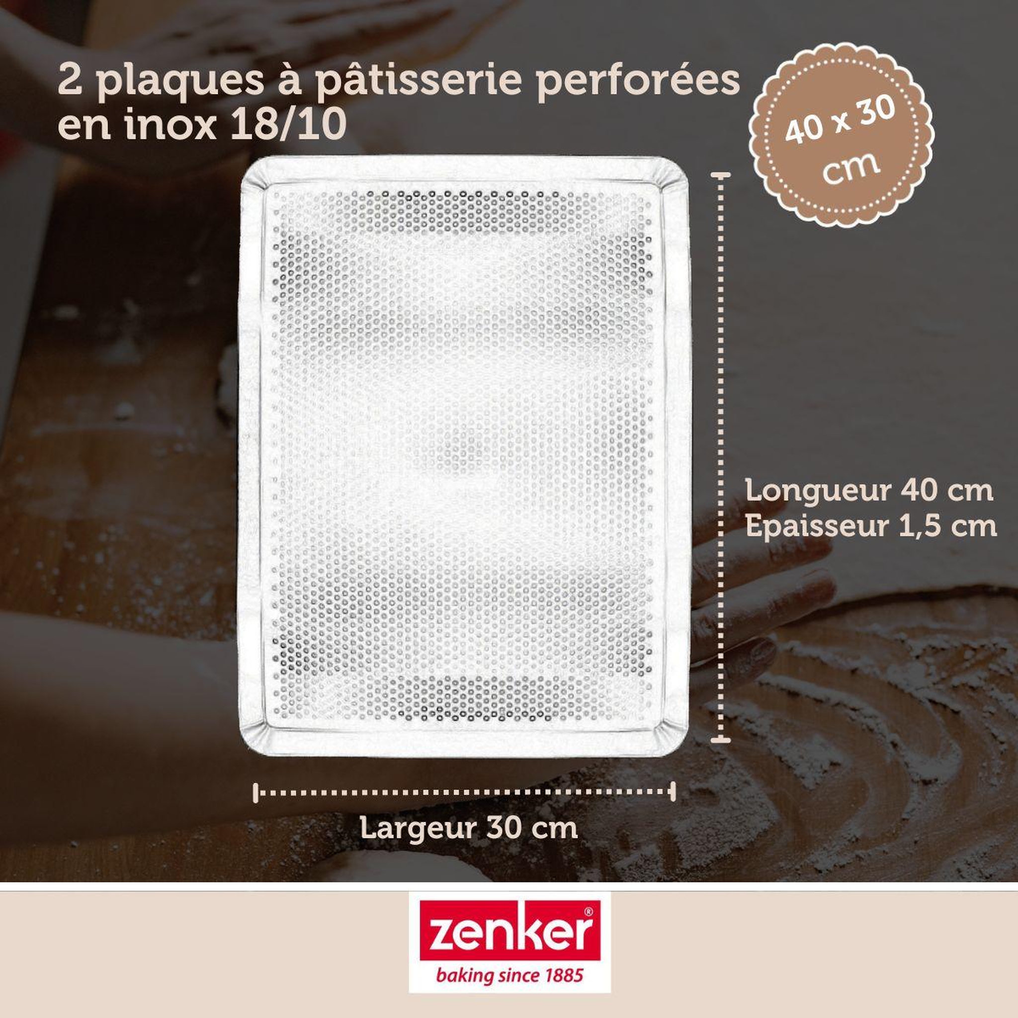 Voir la diapositive 3 : ZENKER Lot de 2 plaques à pâtisserie perforées en inox zenker special cooking