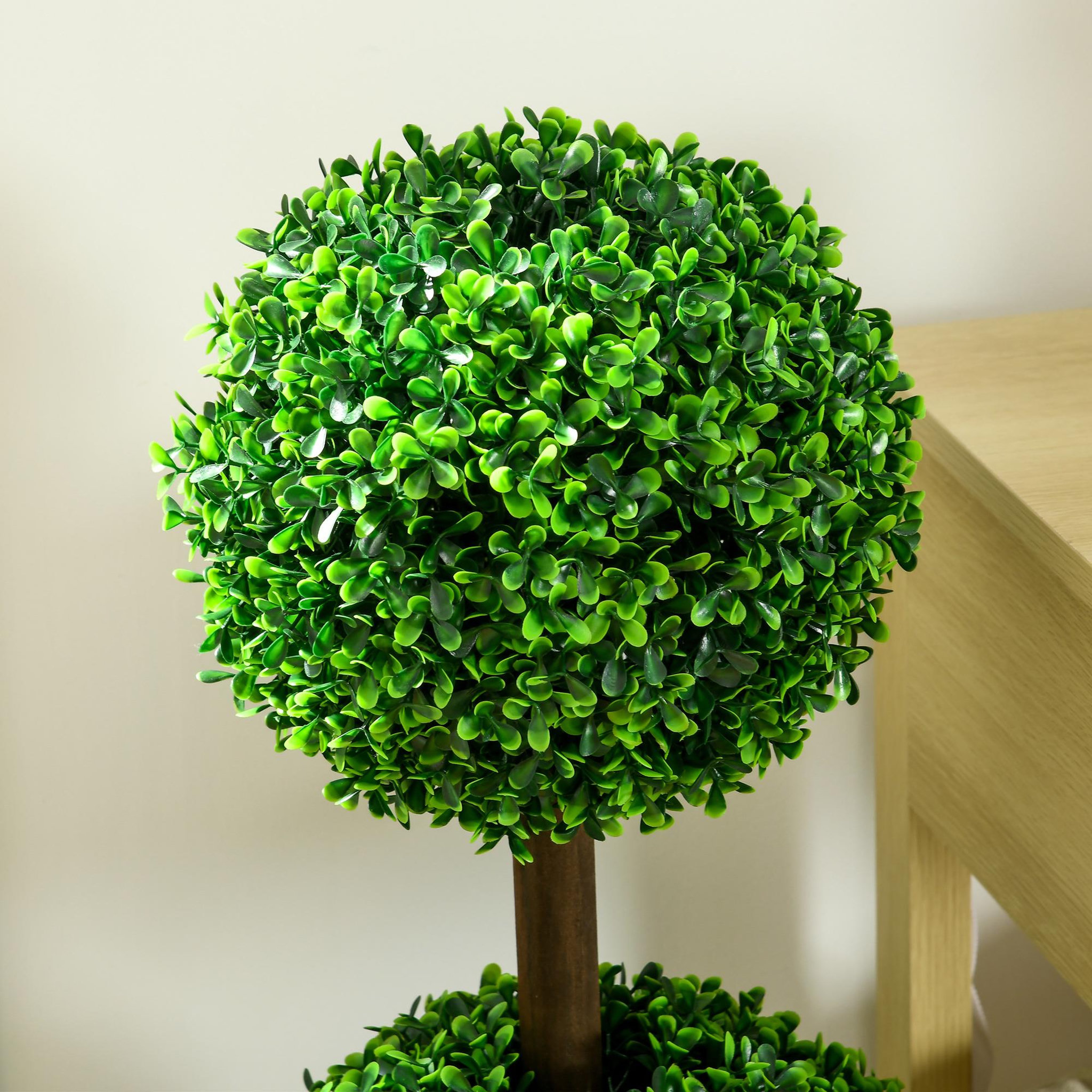 Voir la diapositive 6 : HOMCOM Lot de 2 buis artificiel double boules - cailloux et pot inclus - H.90 cm PE vert