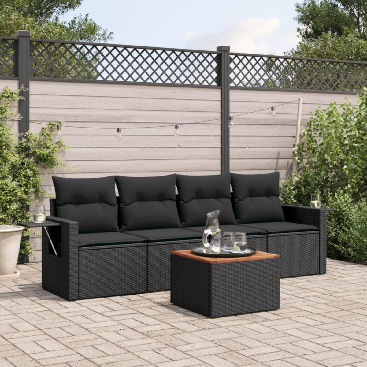VIDAXL Salon de jardin 5 pcs avec coussins noir resine tressee