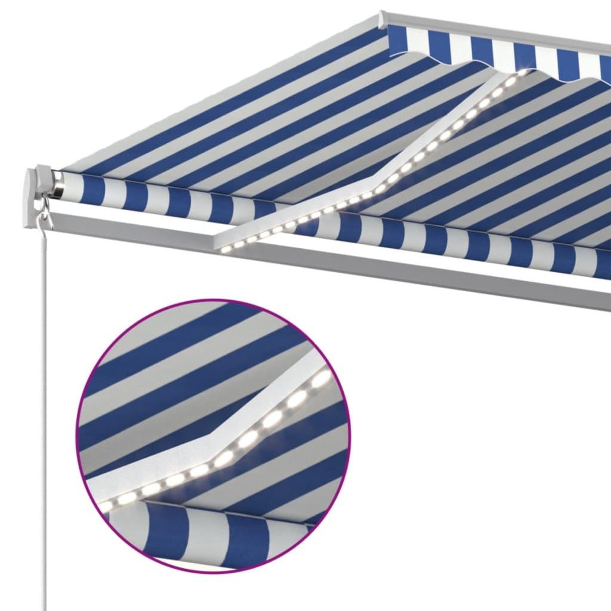 Voir la diapositive 5 : VIDAXL Auvent manuel retractable avec LED 400x300 cm Bleu et blanc