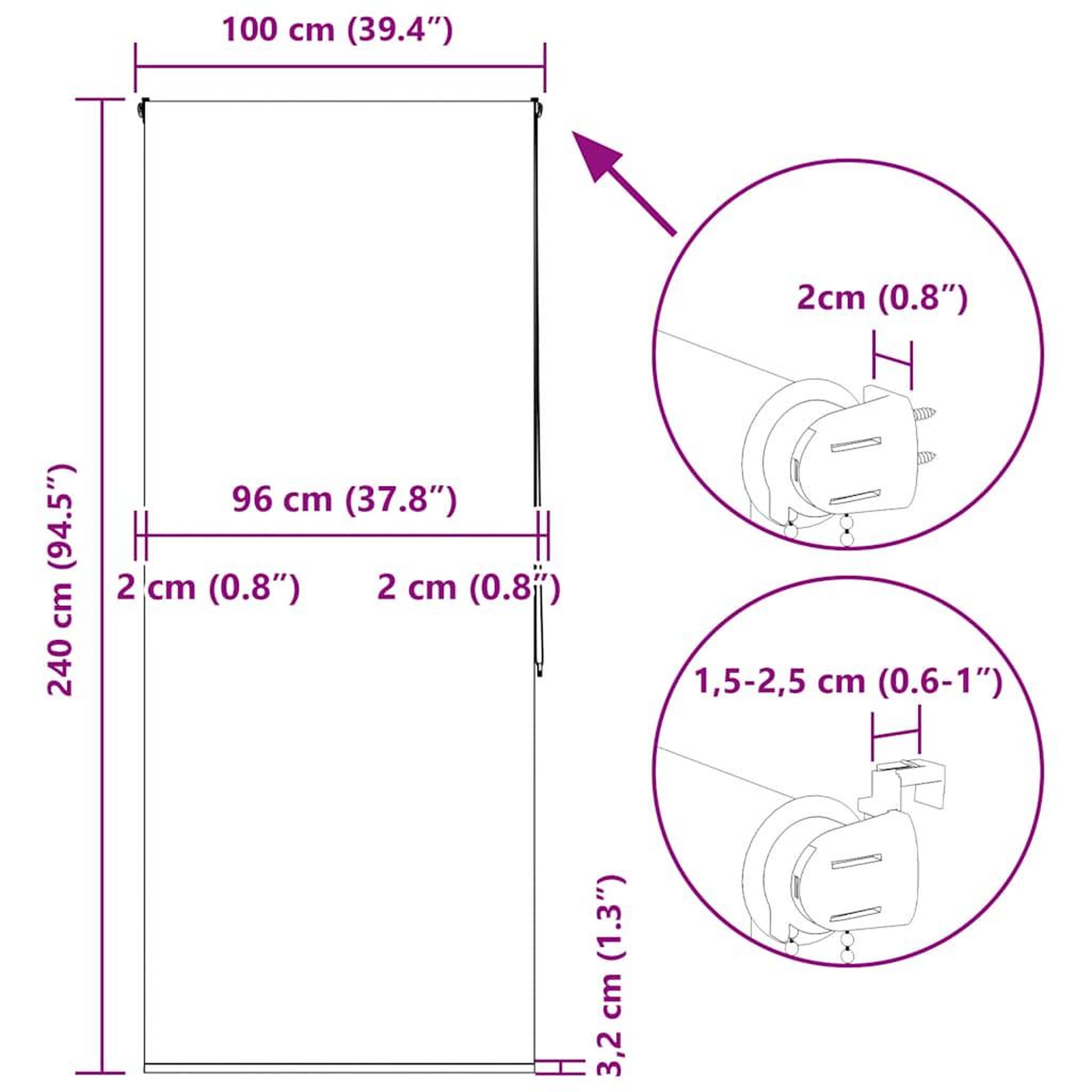 Voir la diapositive 6 : VIDAXL Store enrouleur de douche 100x240 cm largeur du tissu 96 cm