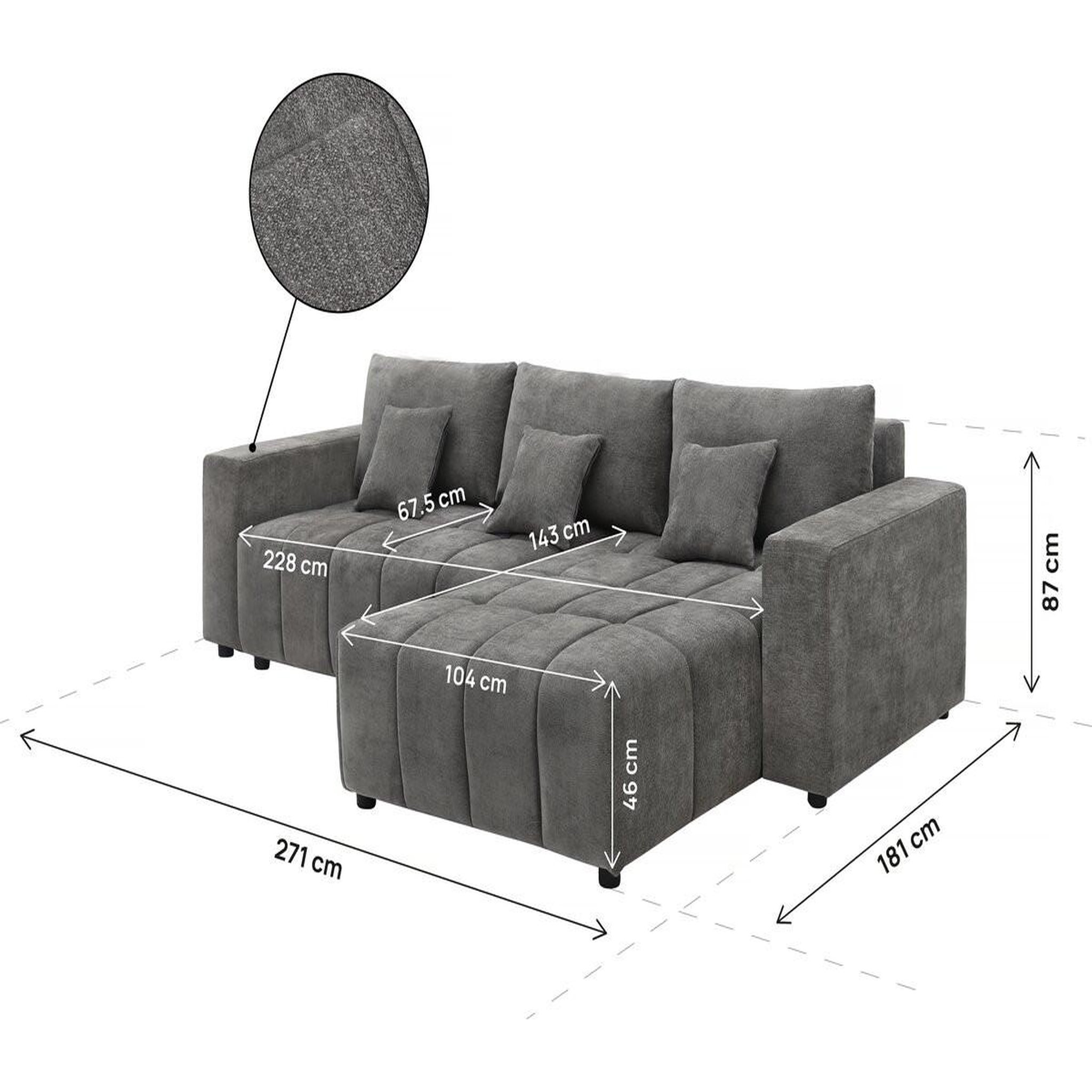 Voir la diapositive 4 : Habitat et Jardin Canapé d'angle réversible/convertible en tissu -  George  - 4 places - Gris