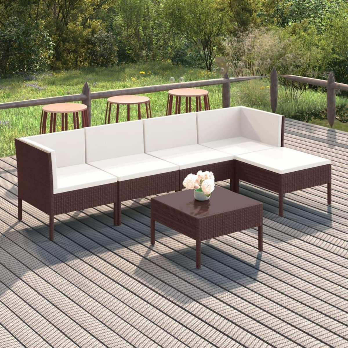 VIDAXL Salon de jardin 6 pcs avec coussins Resine tressee Marron
