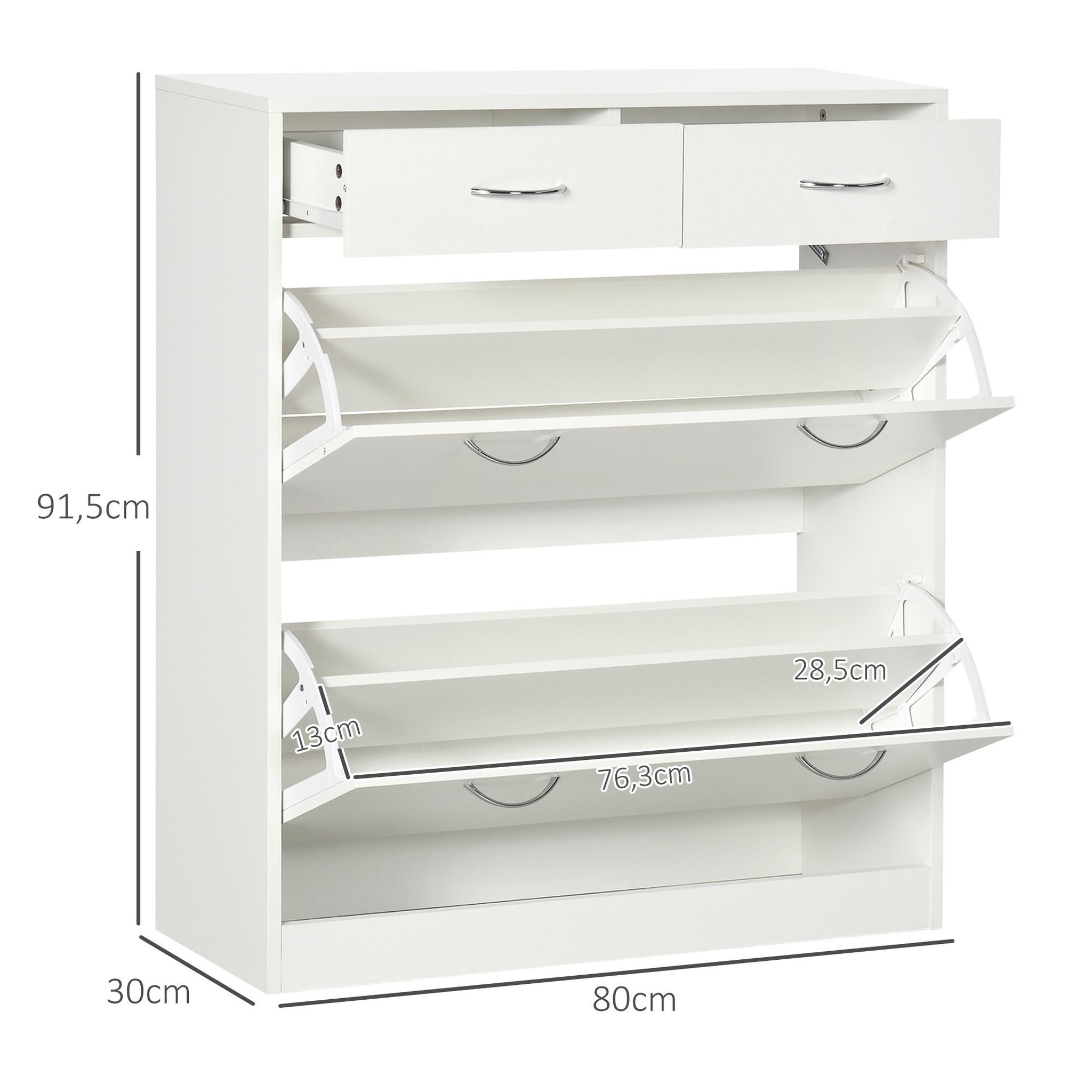 Voir la diapositive 3 : HOMCOM Meuble à chaussures 2 tiroirs 2 portes abattantes étagère blanc