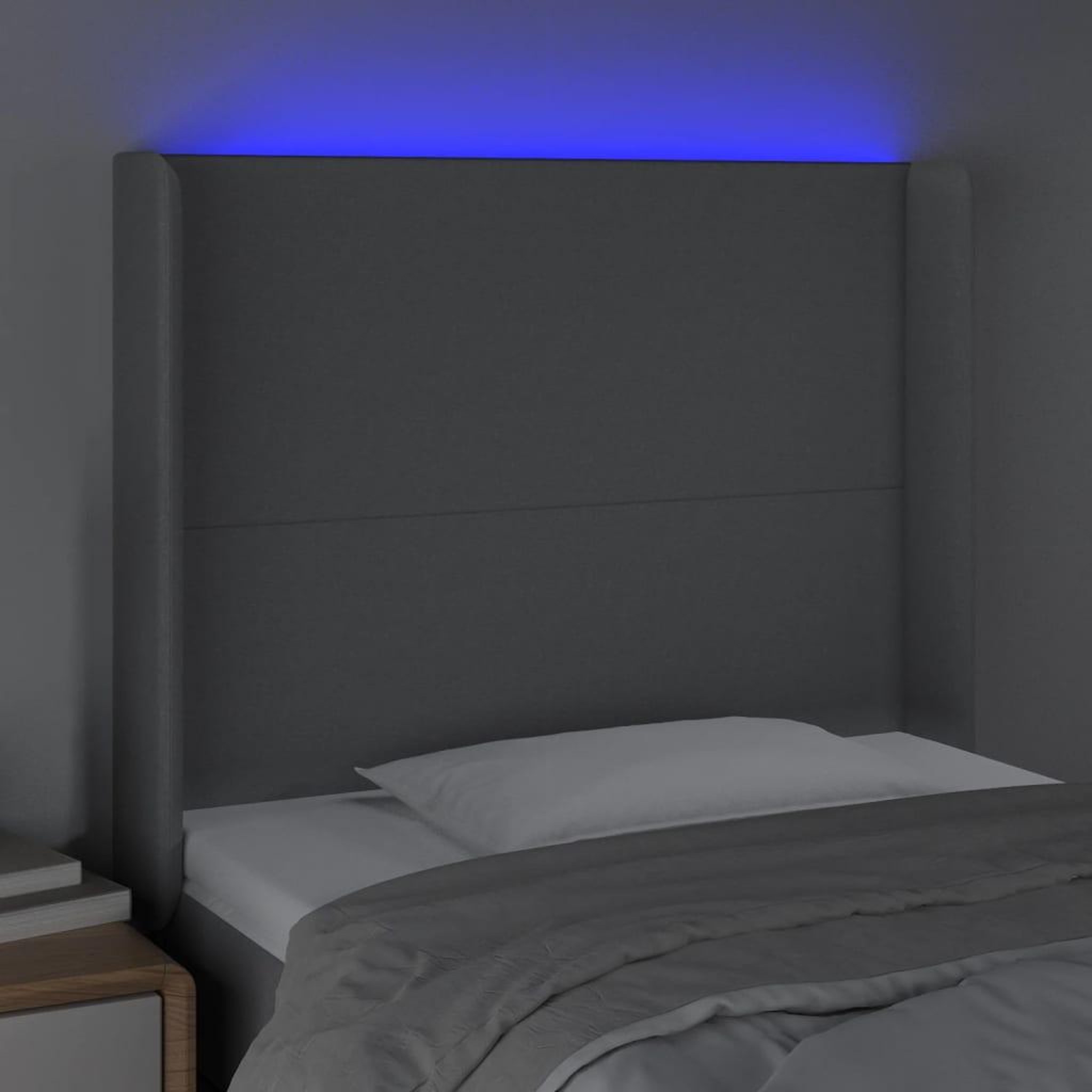 Voir la diapositive 3 : VIDAXL Tete de lit a LED Gris clair 103x16x118/128 cm Tissu