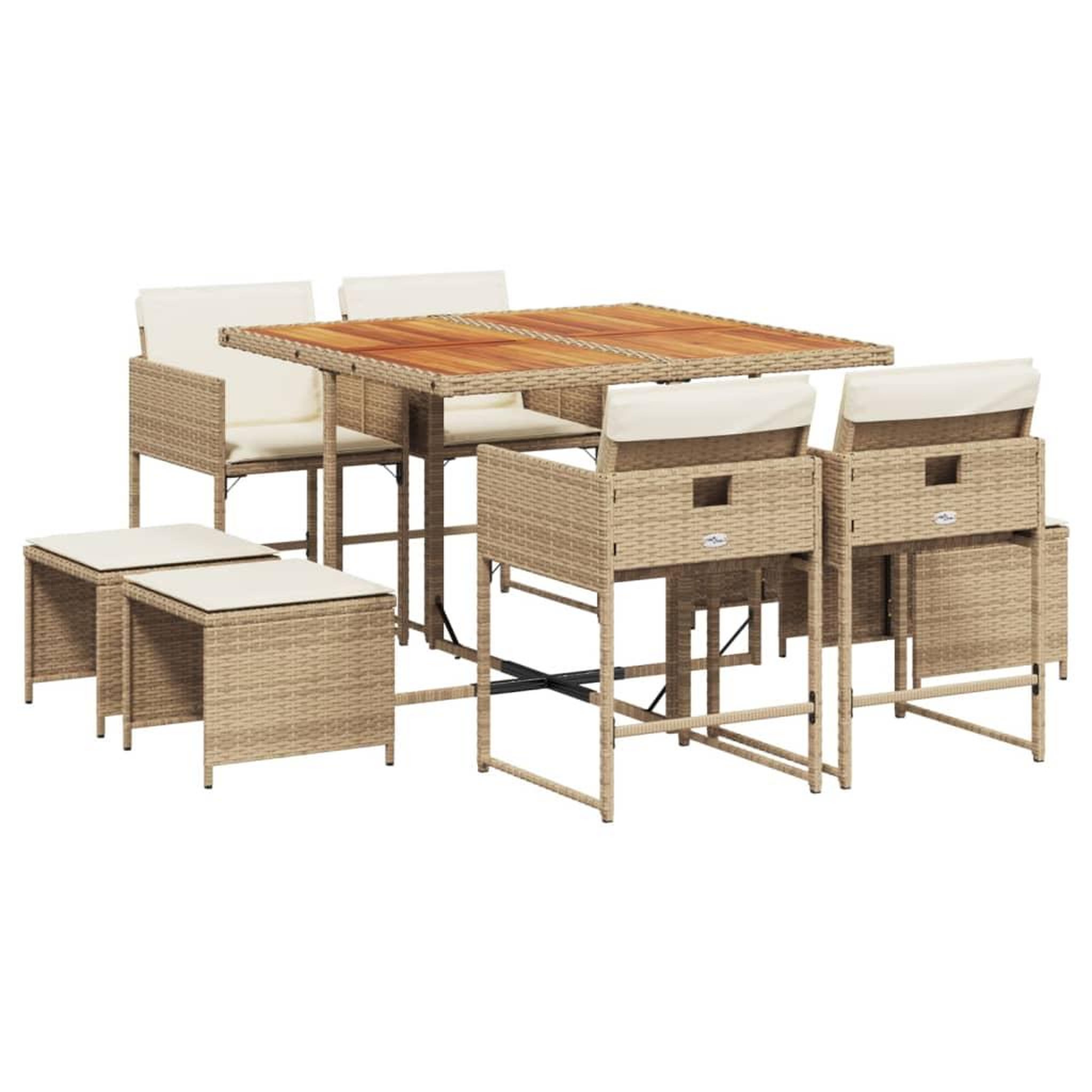 Voir la diapositive 2 : VIDAXL Ensemble a manger de jardin et coussins 9 pcs beige Poly rotin