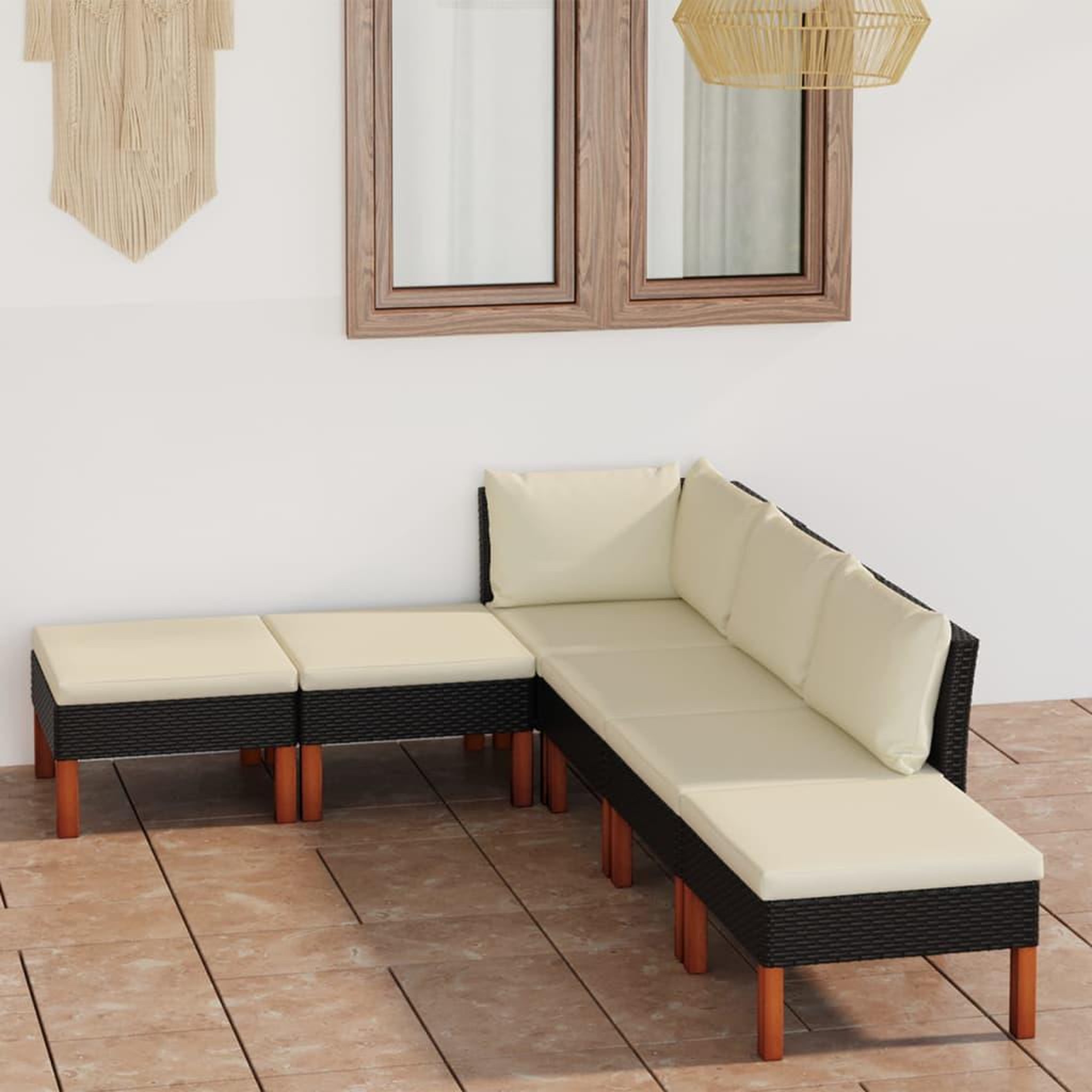 Voir la diapositive 1 : VIDAXL Salon de jardin 6 pcs avec coussins Resine tressee Noir