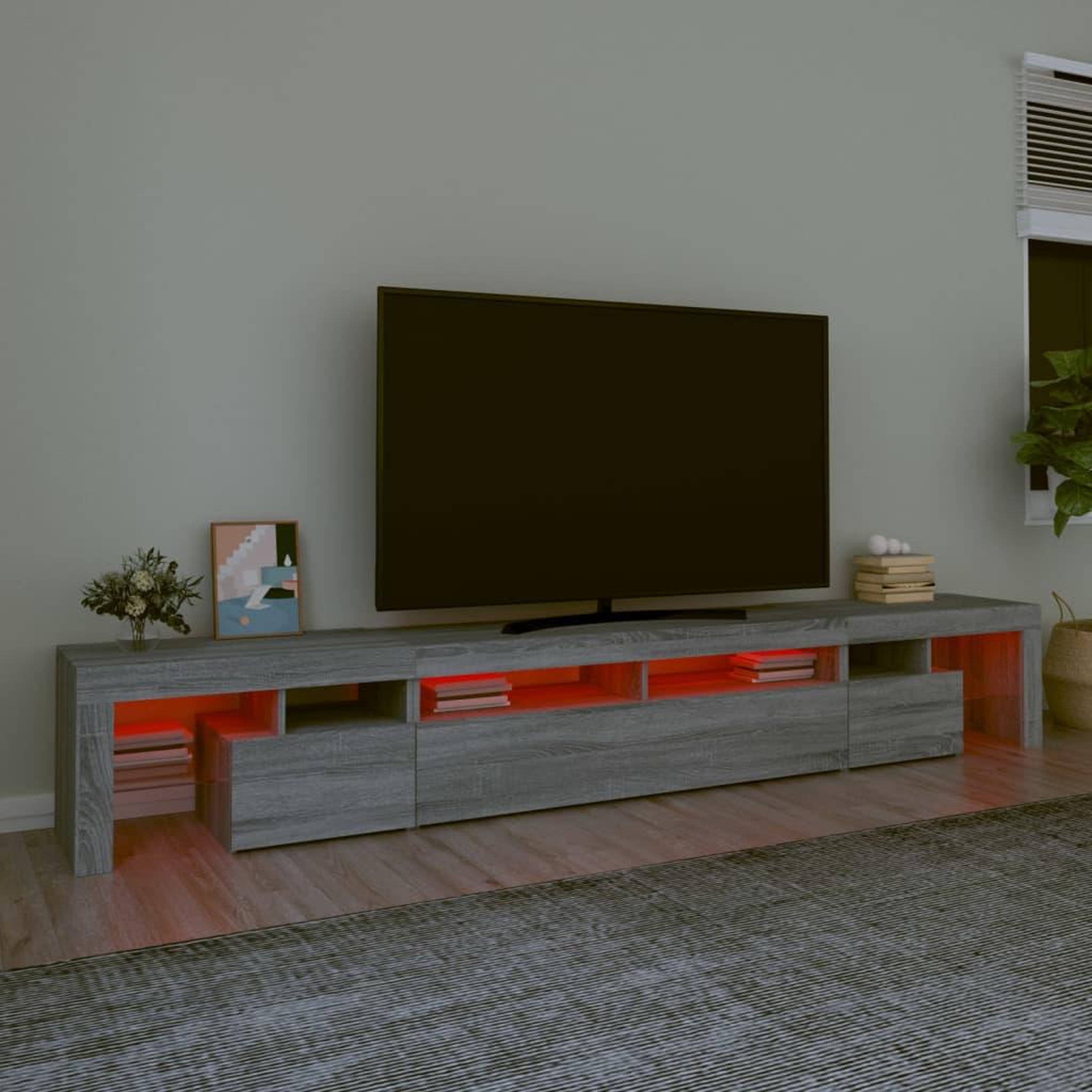 Voir la diapositive 5 : VIDAXL Meuble TV avec lumieres LED Sonoma gris 260x36,5x40 cm