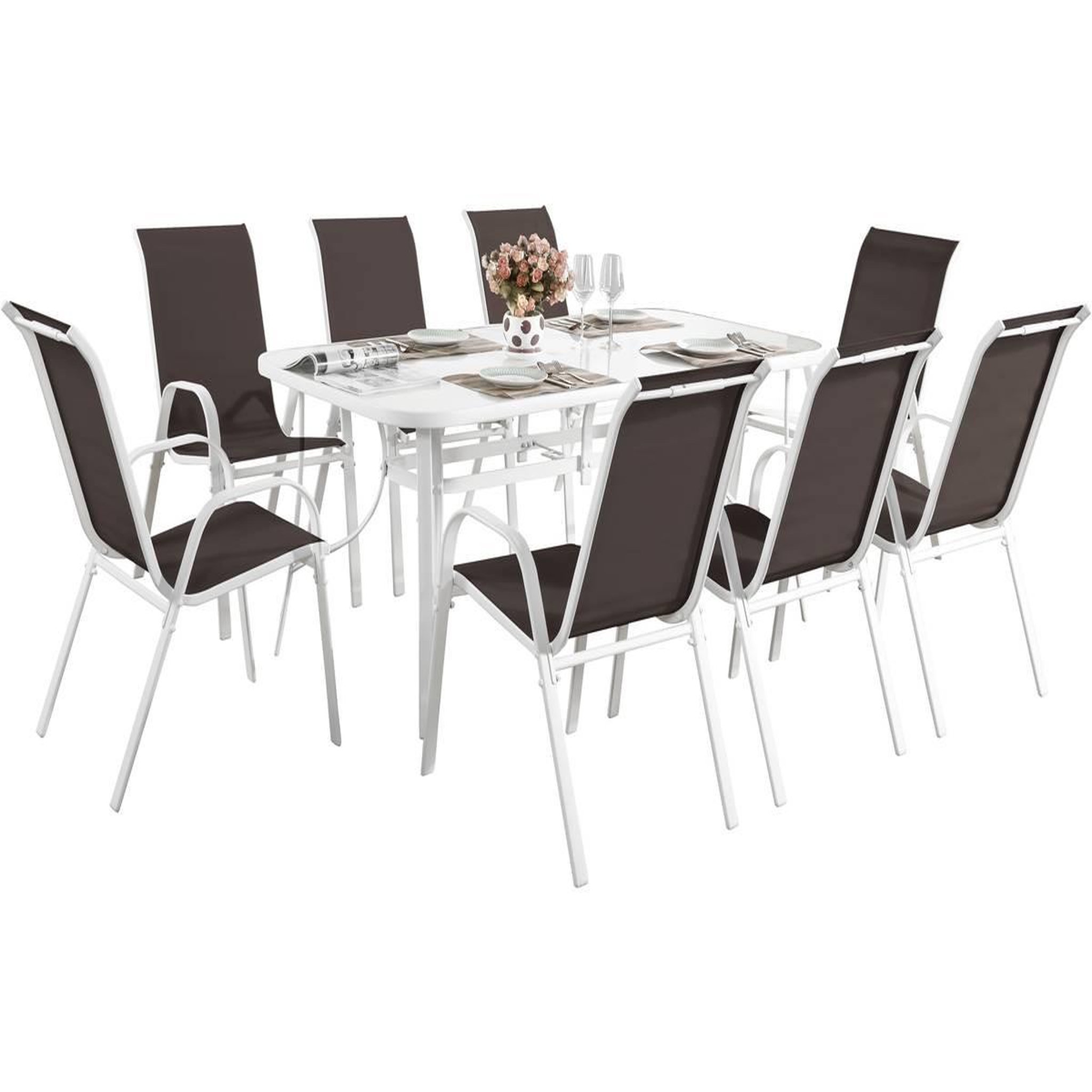 Habitat et Jardin Table et chaises de jardin en textilène  Cordoba XL 180  - Phoenix - 8 places - Taupe