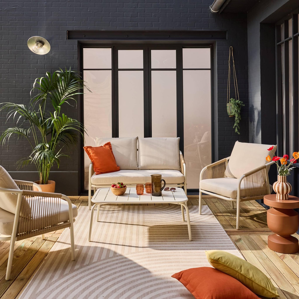 SWEEEK Salon de jardin FIORA en acier, 4 personnes
