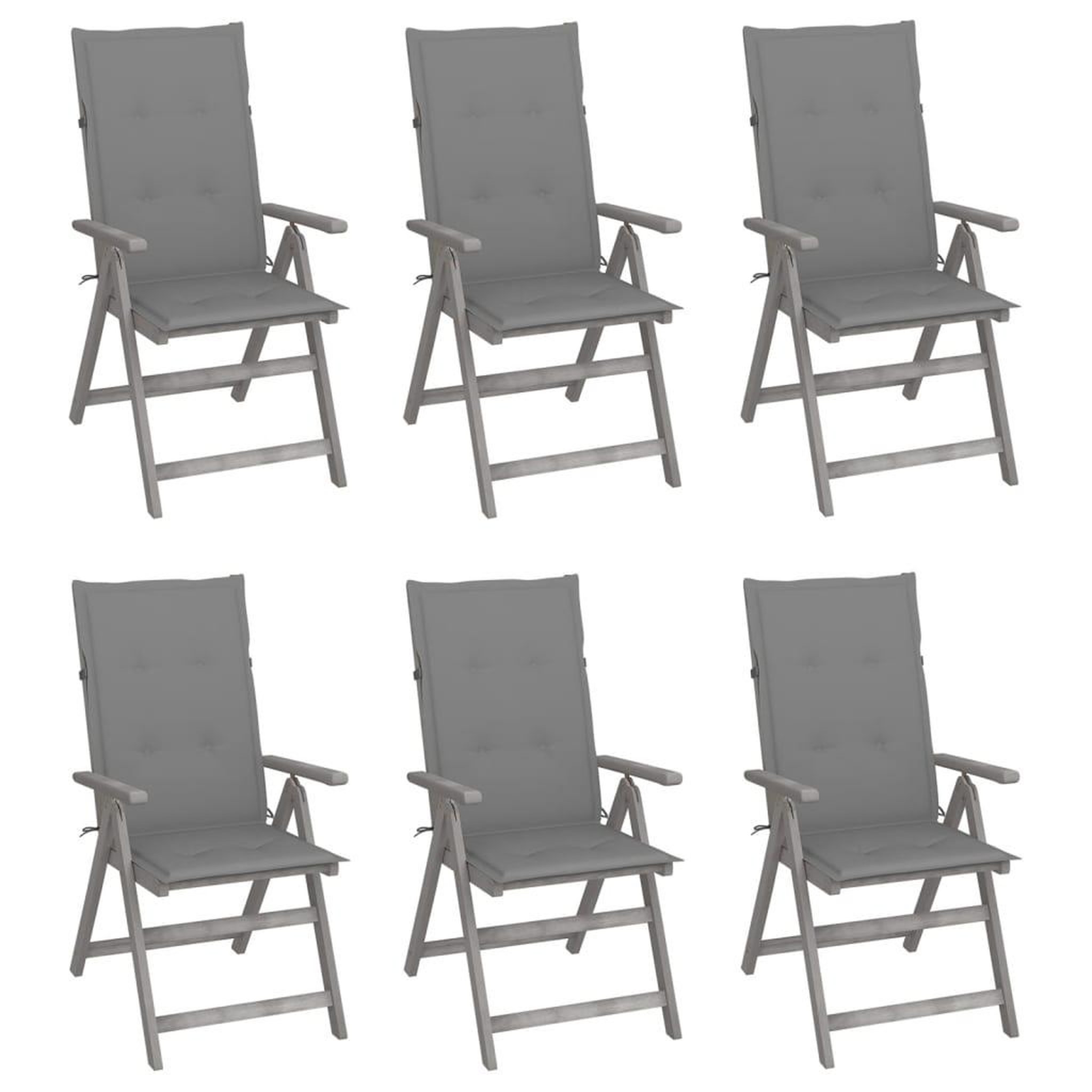 VIDAXL Chaises inclinables de jardin lot de 6 et coussins Bois acacia