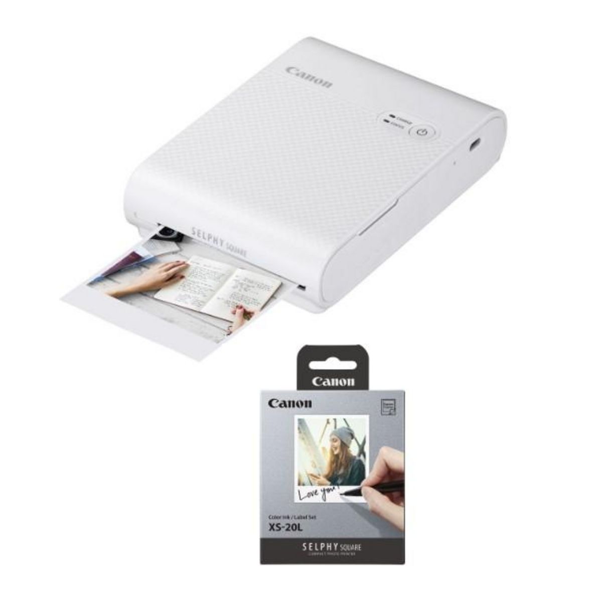 CANON Imprimante photo portable Selphy Square QX10 Blanche + Film photo XS20L x20 feuilles